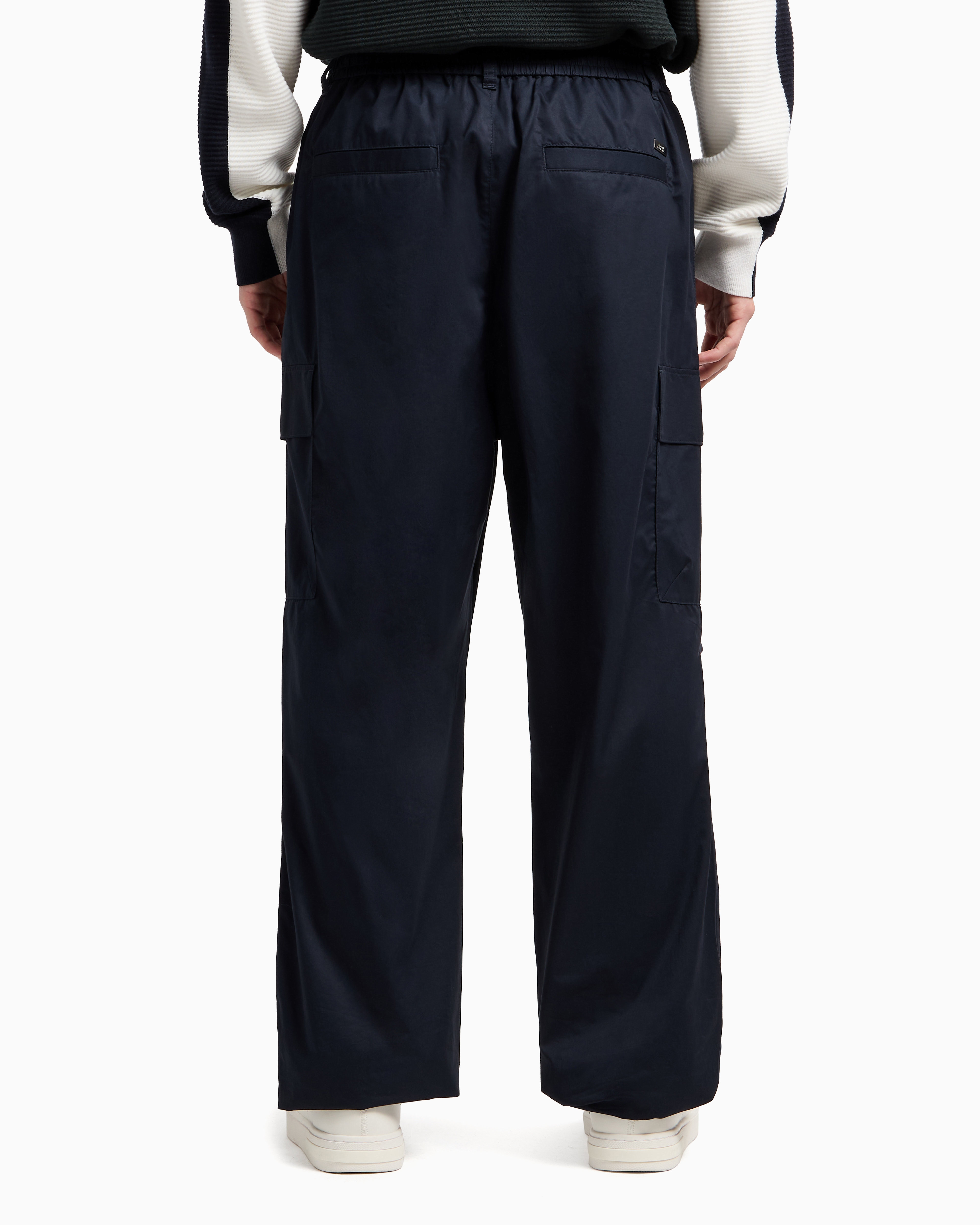Armani Exchange Oversized Cargo Trousers In Cotton Twill In Navy Blue