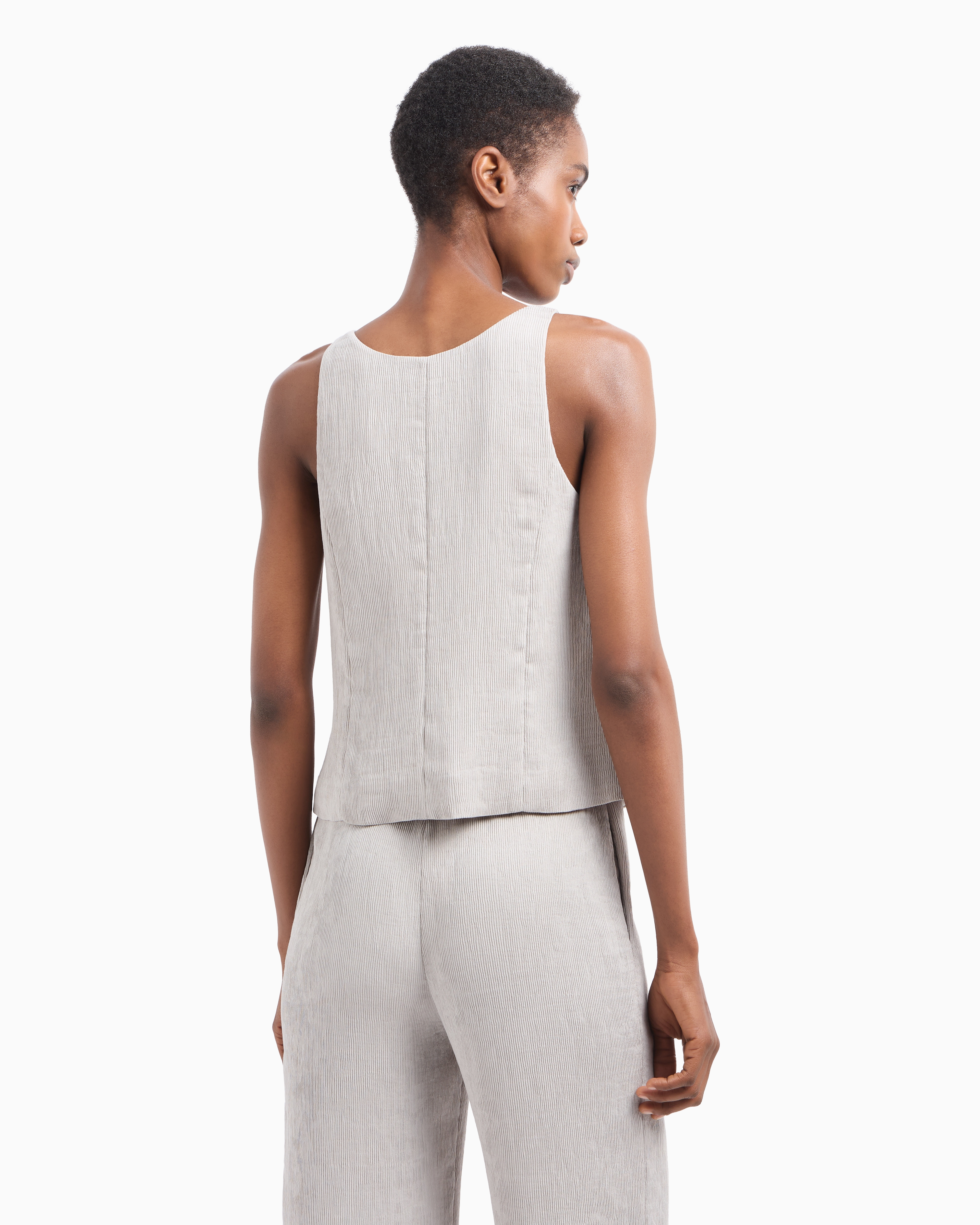 Emporio Armani Fluid Canneté V-neck Waistcoat In Grey