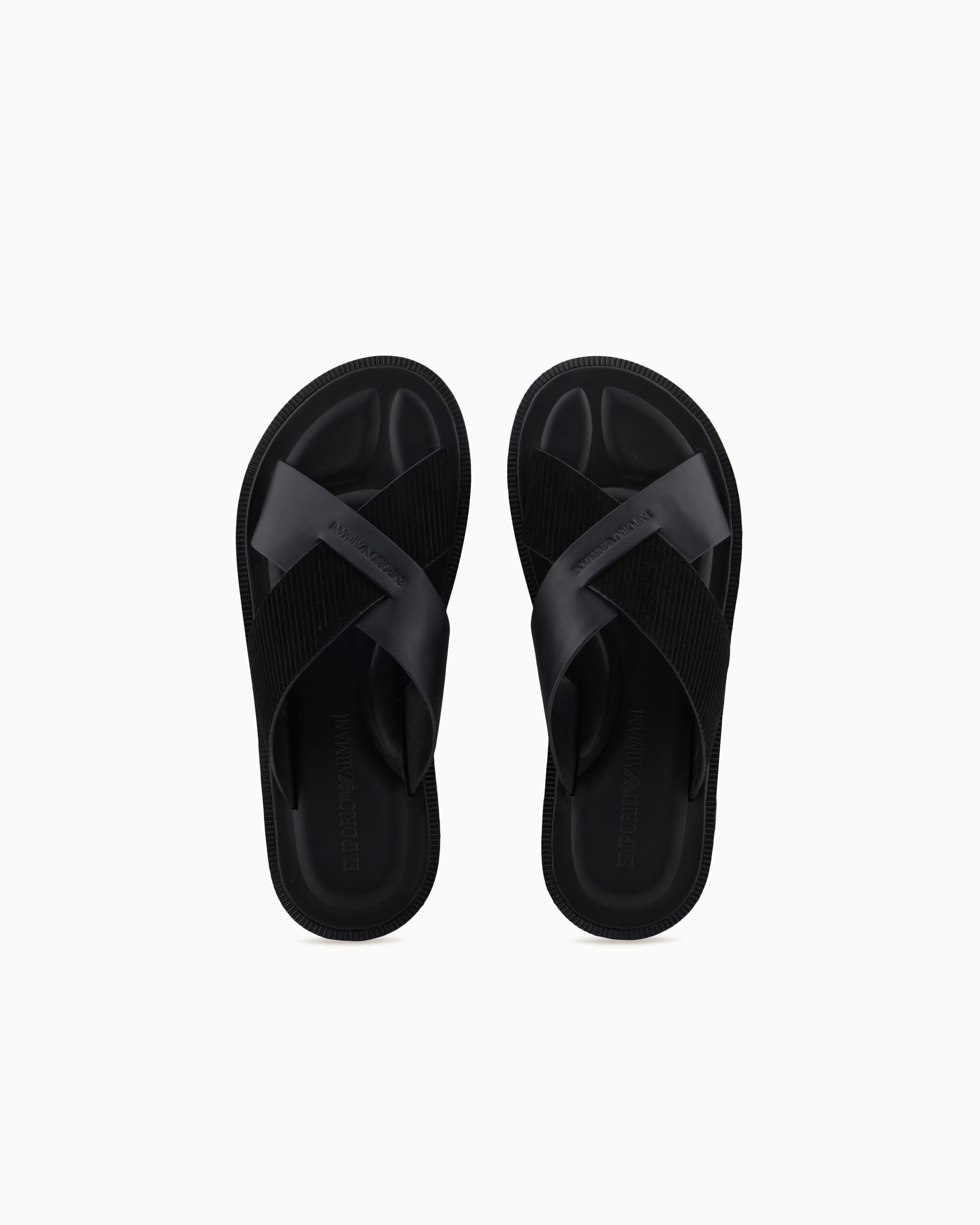 Emporio Armani Multi-striped Suede And Leather Cross-over Sandals In Black