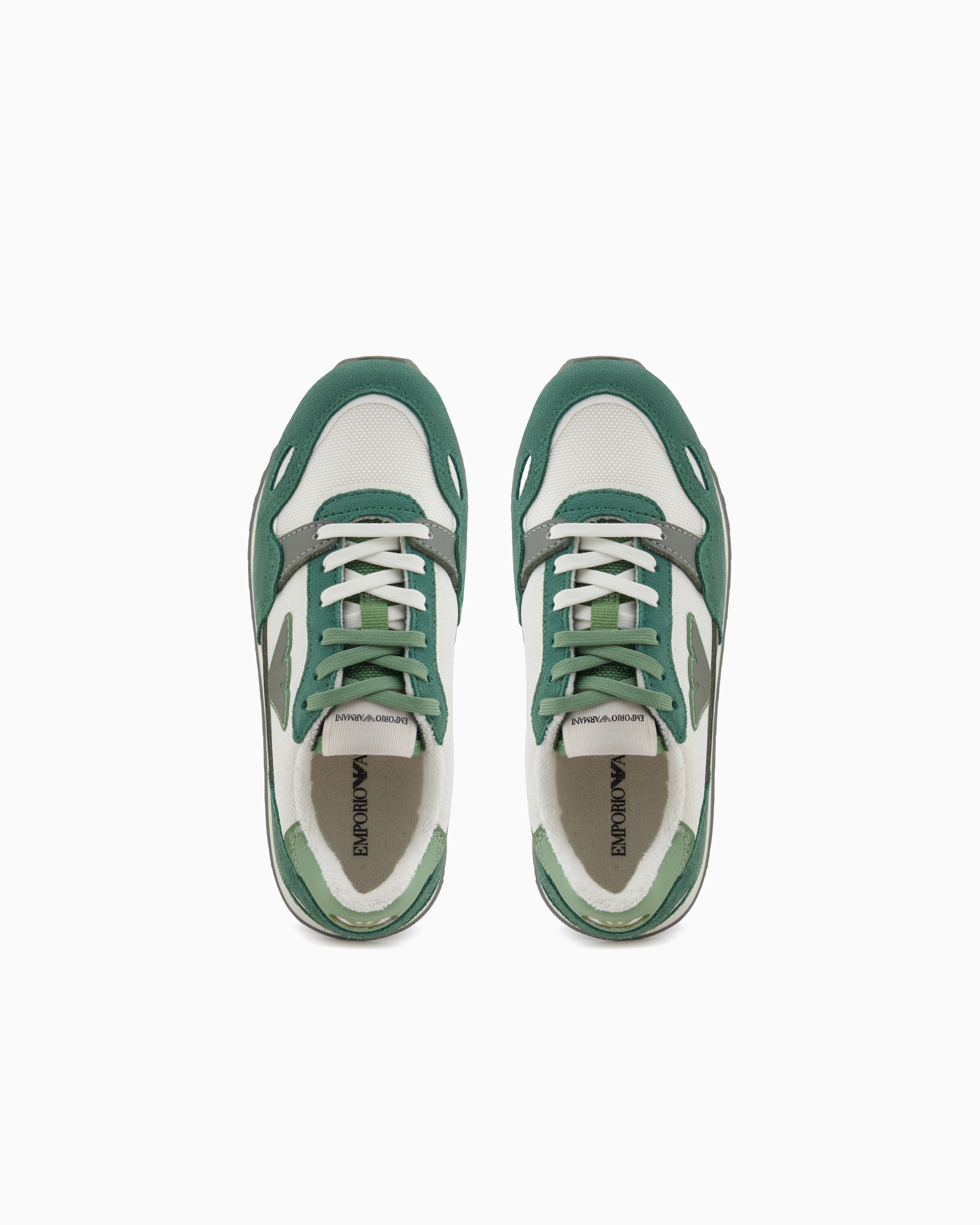 Emporio Armani Suede And Mesh Sneakers With Eagle In Green