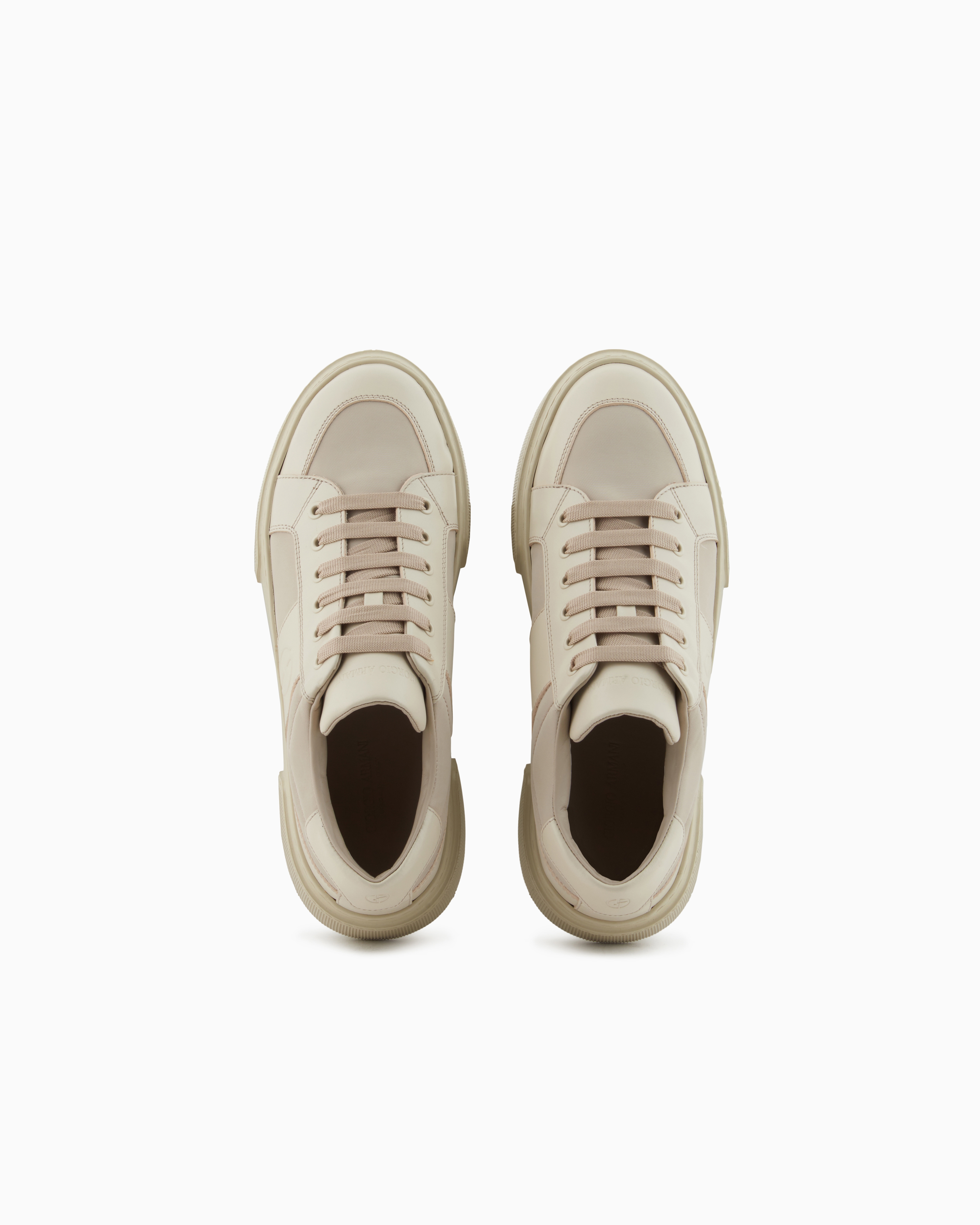Giorgio Armani Nude Leather And Fabric Sneakers In Neutral