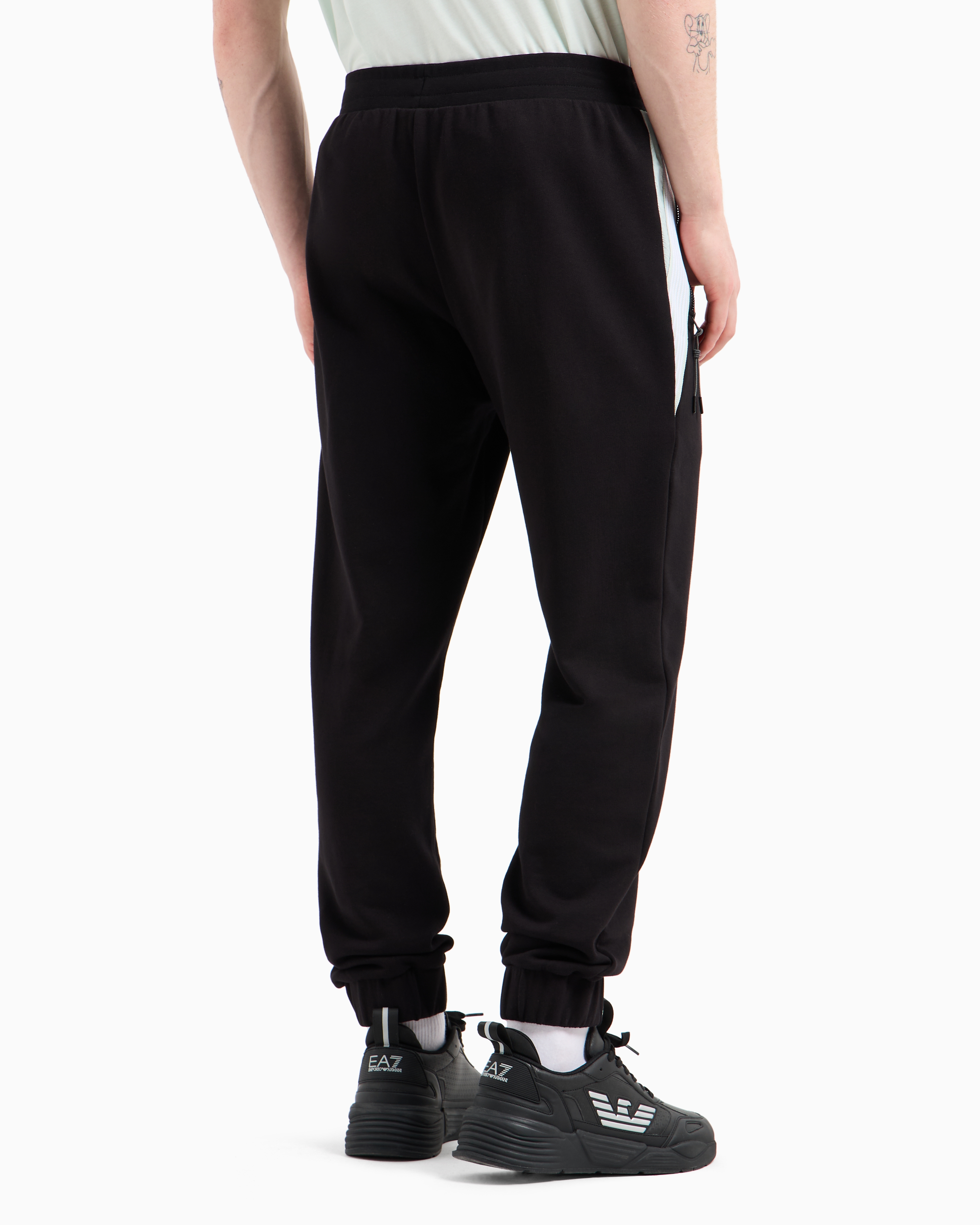 Ea7 7 Lines Cotton Joggers In Black