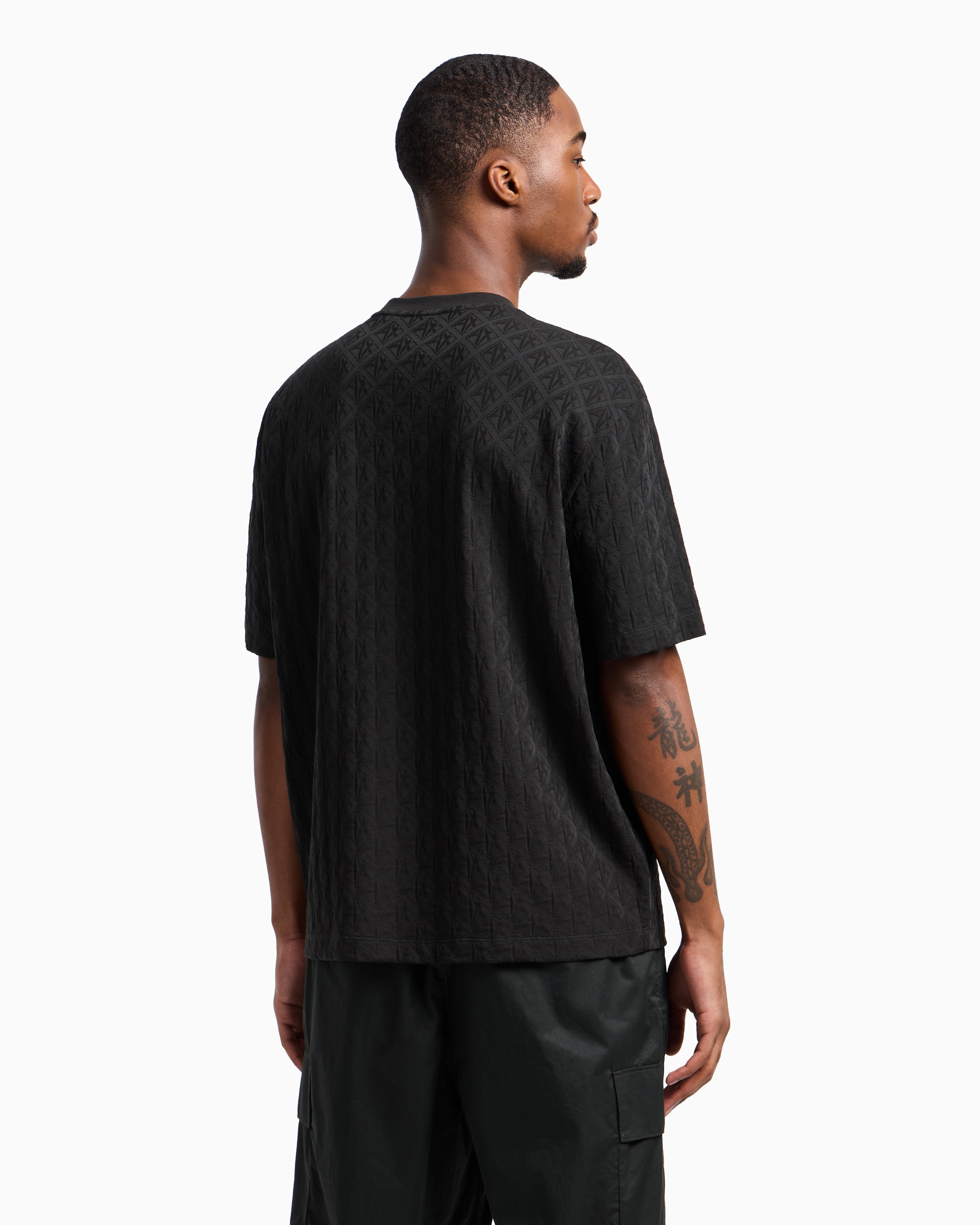 Regular fit cotton T-shirt with tone-on-tone allover logo