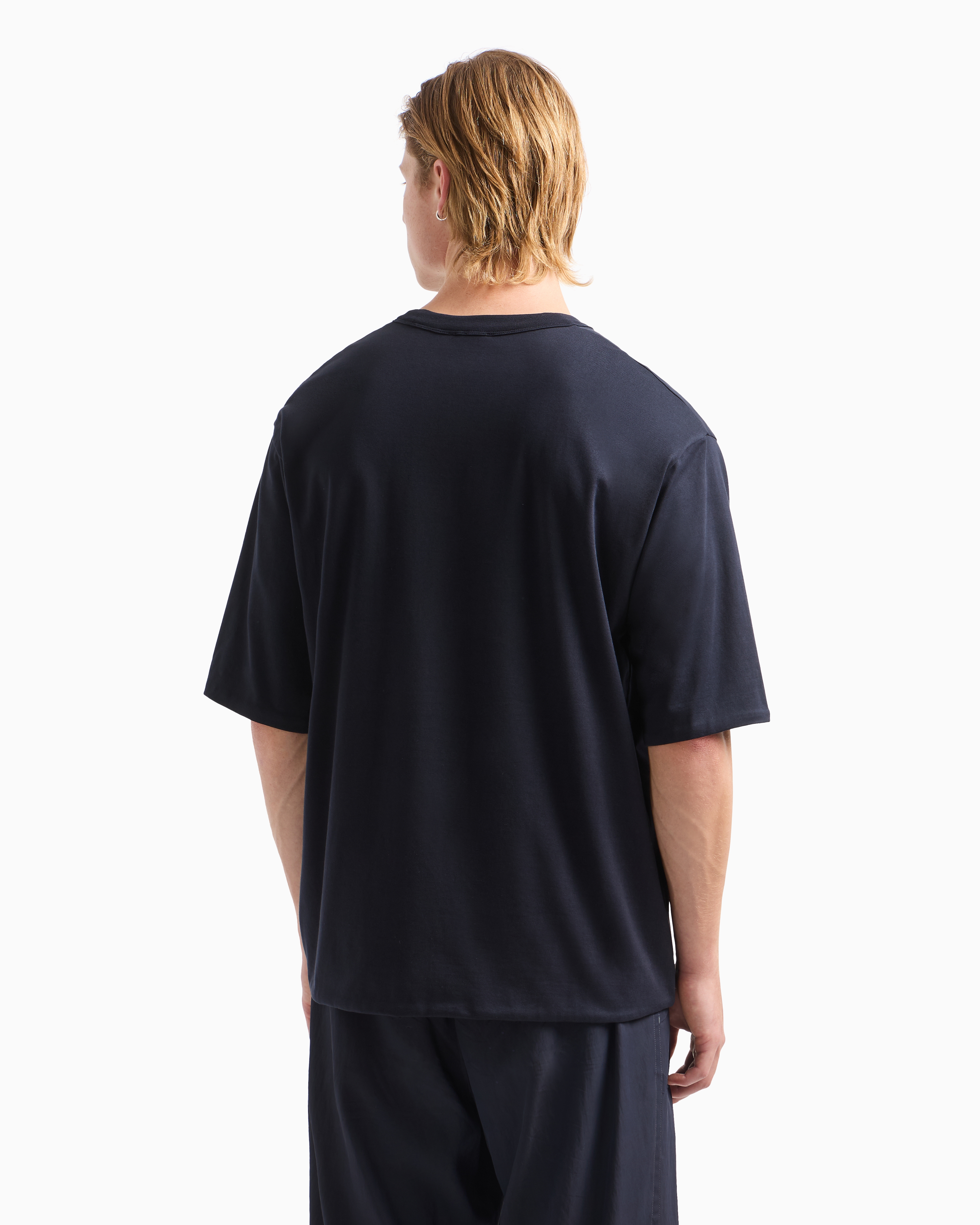 Emporio Armani Asv Silk-blend Jersey V-neck T-shirt In Navy_blue