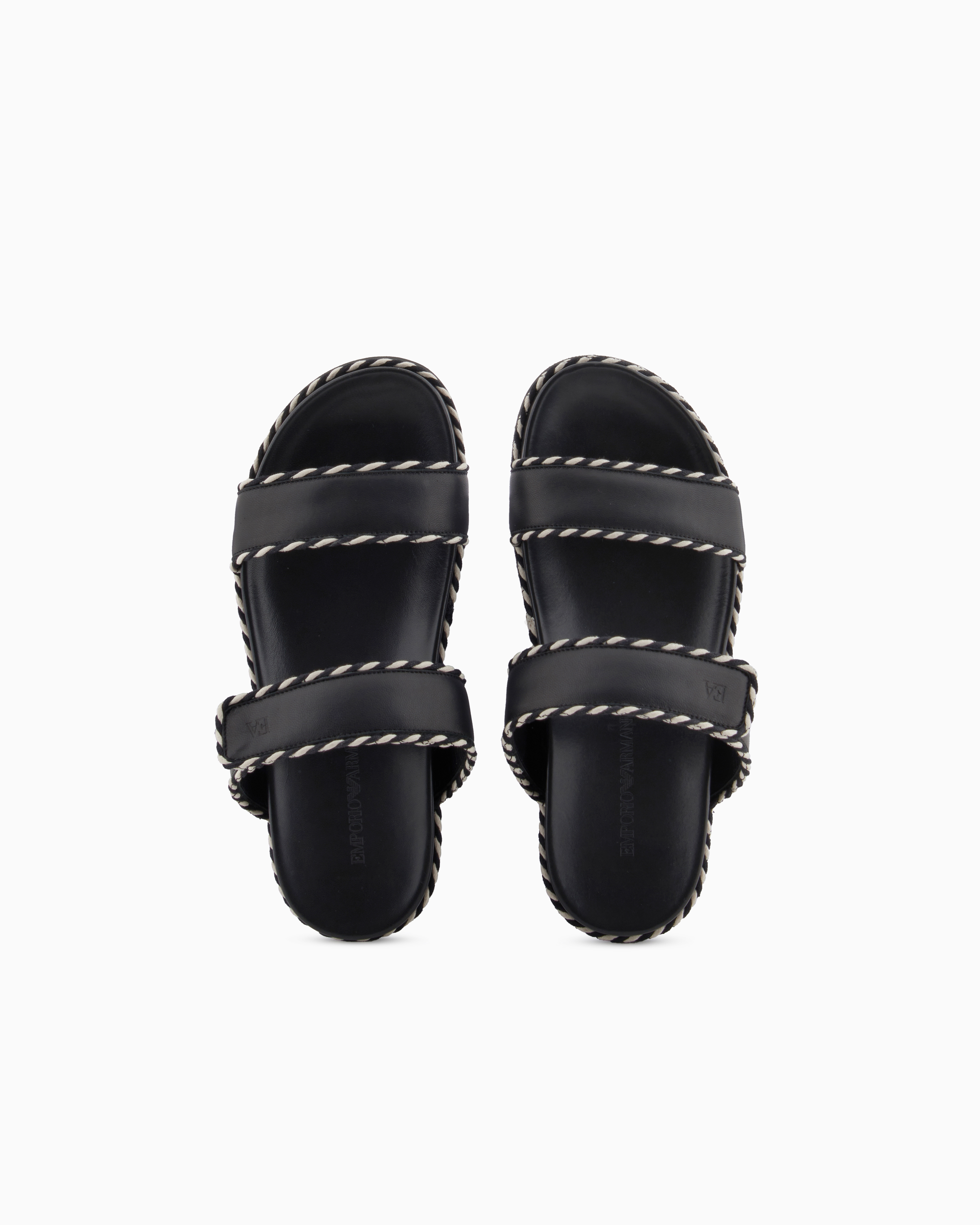 Emporio Armani Sandals With Nappa-leather Strap And Two-tone Edges In Black