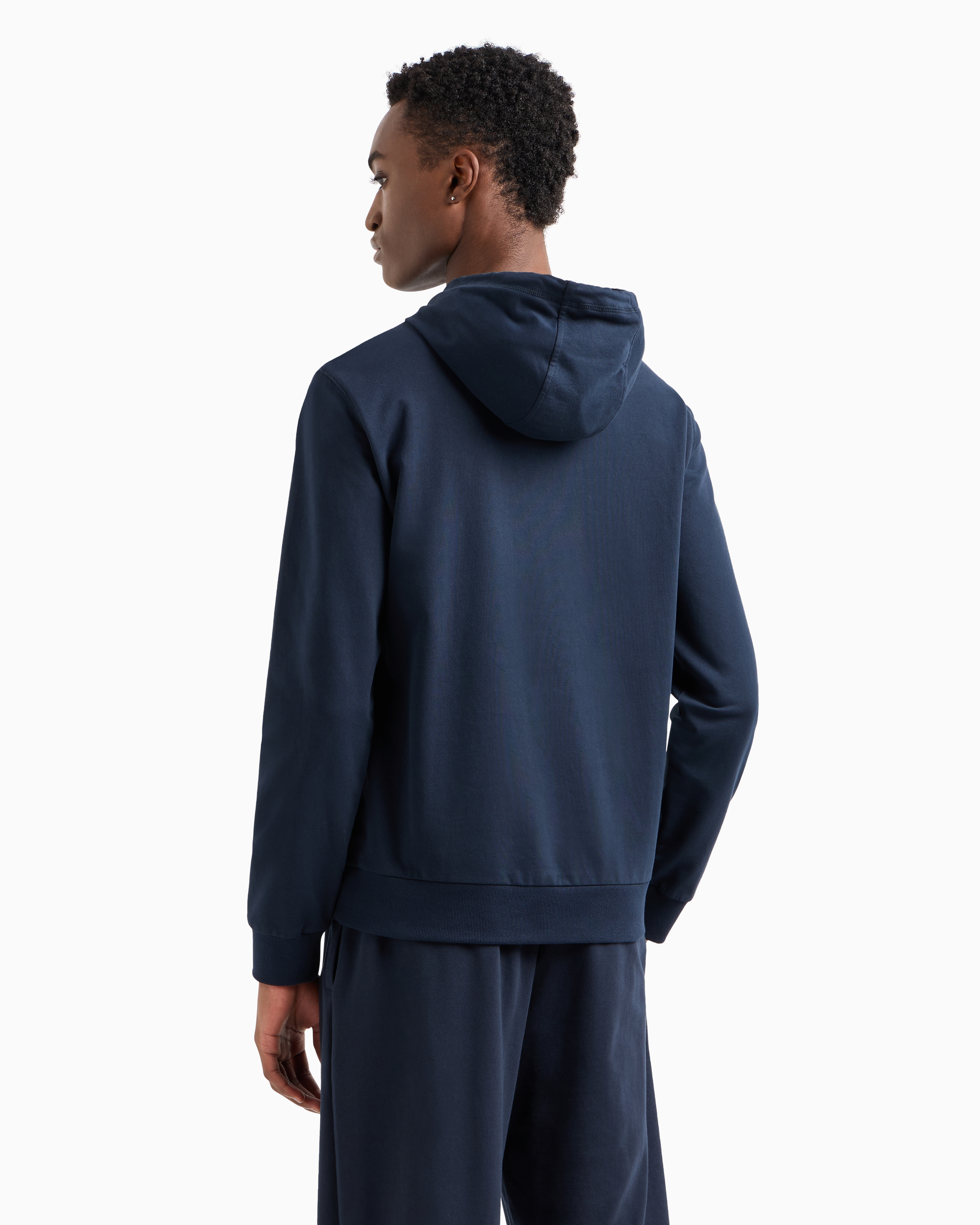 Ea7 Cotton Hooded Visibility Sweatshirt In Navy Blue
