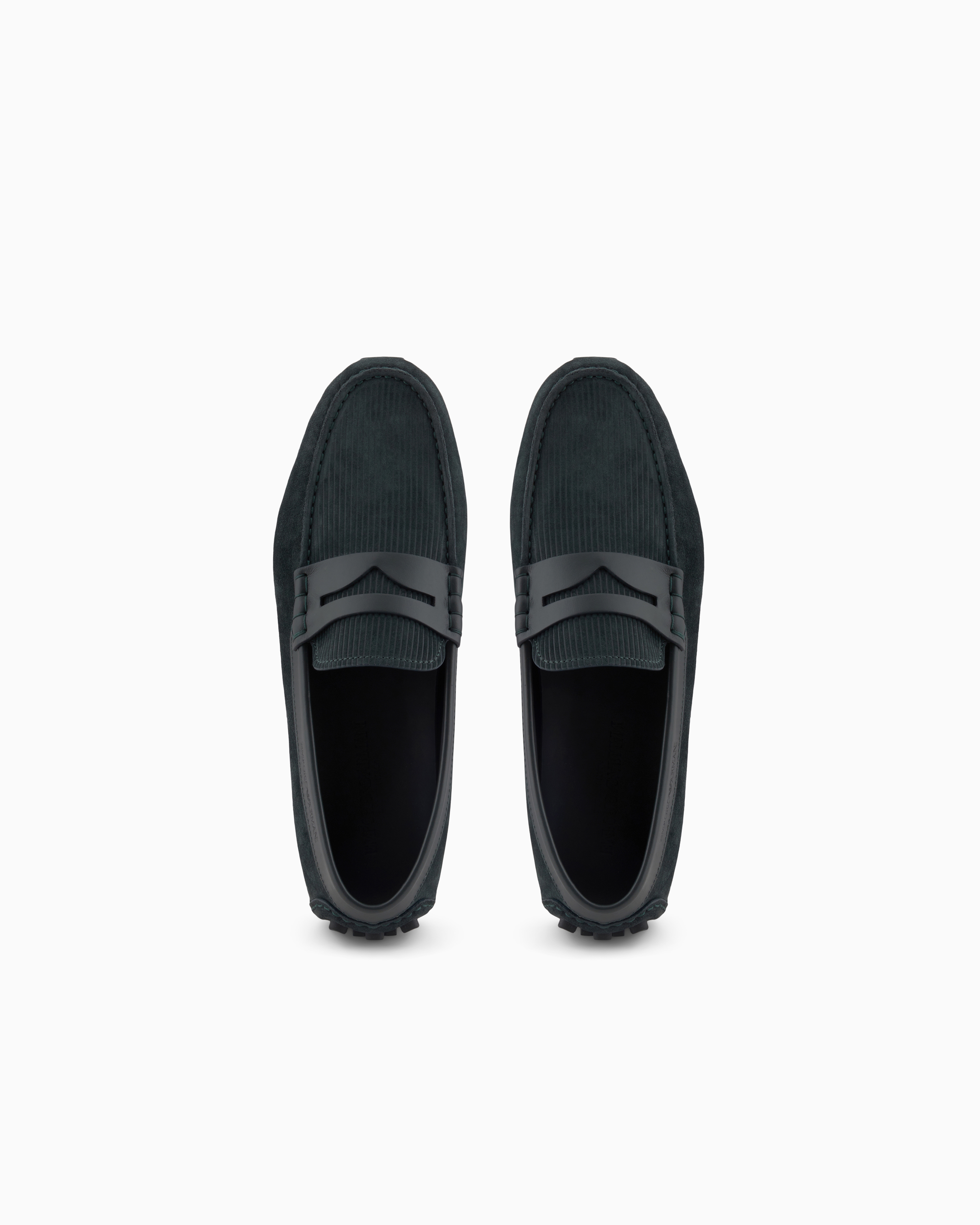 Emporio Armani Official Store Driver-mokassins Aus Mikroperforiertem Veloursleder In Green