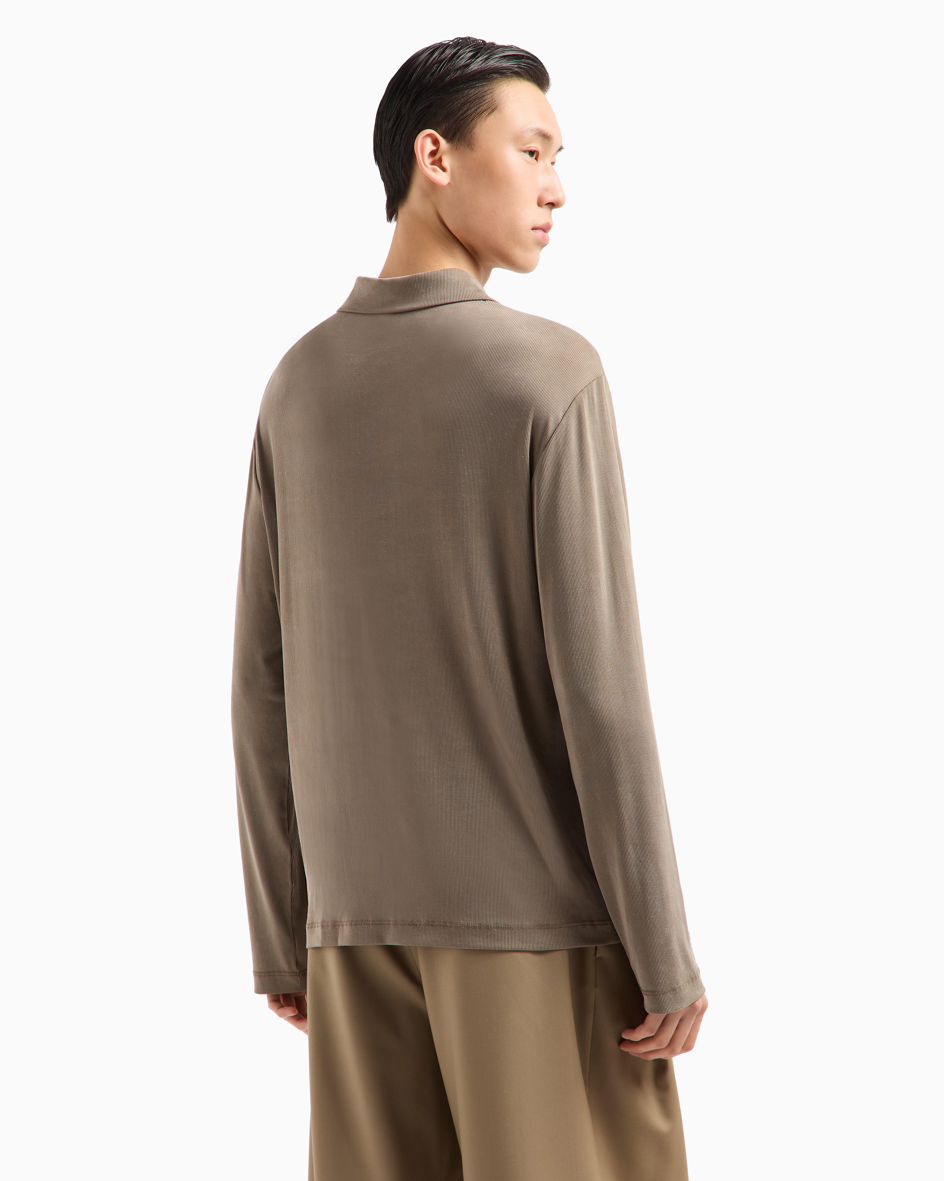 Emporio Armani Asv Icon Stretch-lyocell-poloshirt In Rippstrick-verarbeitung In Beige