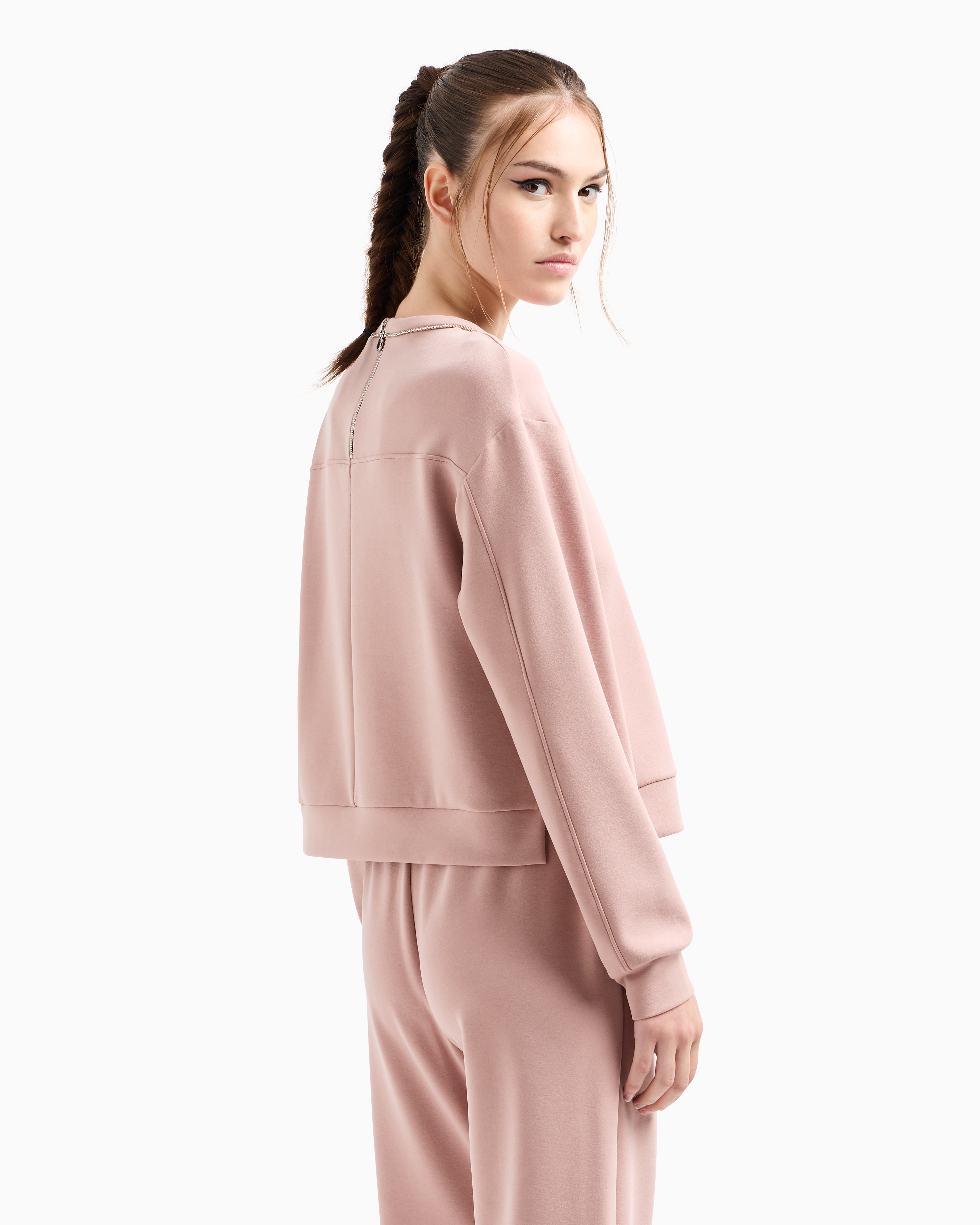 Ea7 Precious Stretch Modal-blend Crew-neck Sweatshirt In Pink