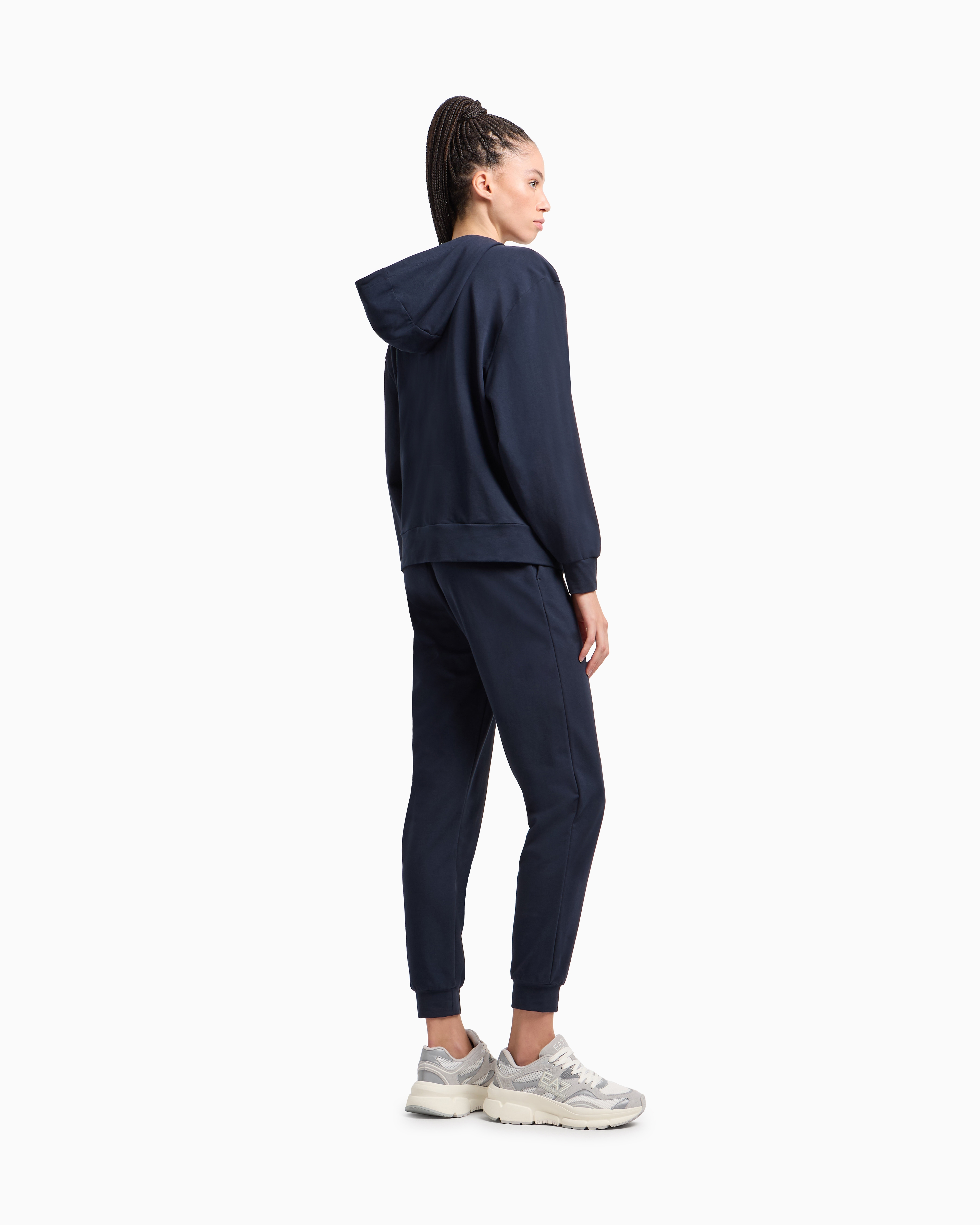 Ea7 Stretch Cotton Jersey Hooded Tracksuit In Navy Blue
