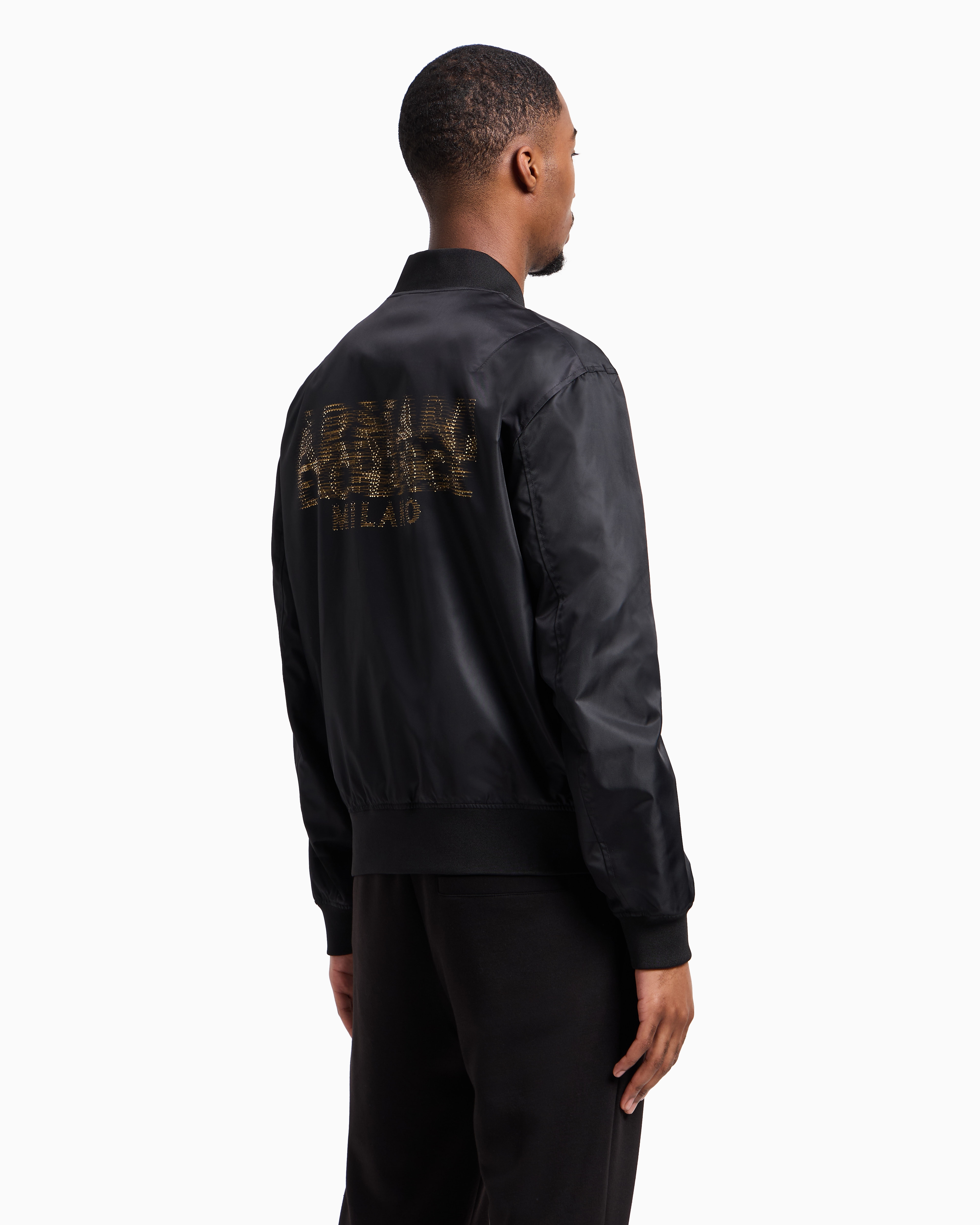 Armani Exchange Satin Bomber Jacket With Blurred Back Logo In Black