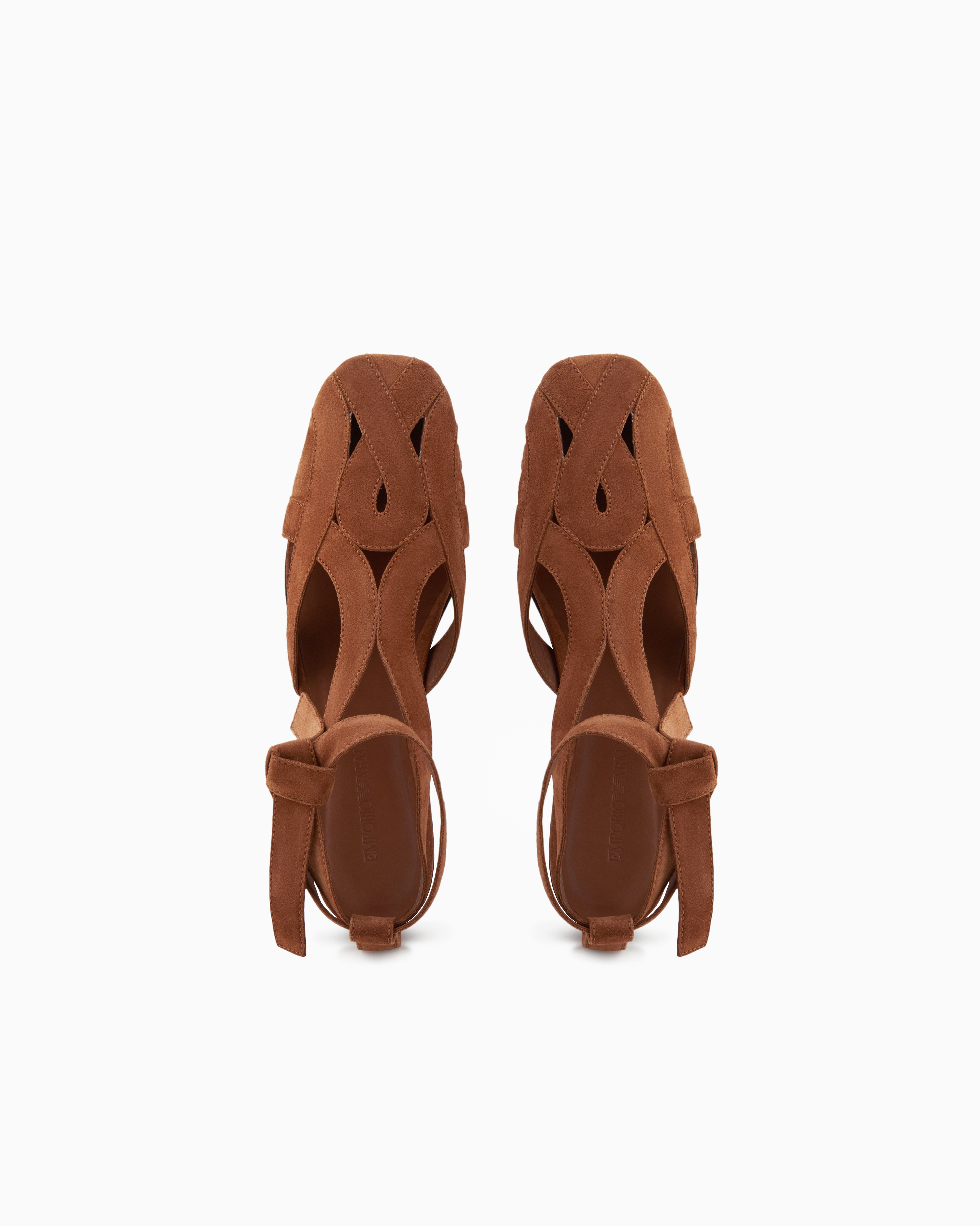 Emporio Armani Icon Suede Sandals With Cut-out And Strap In Beige