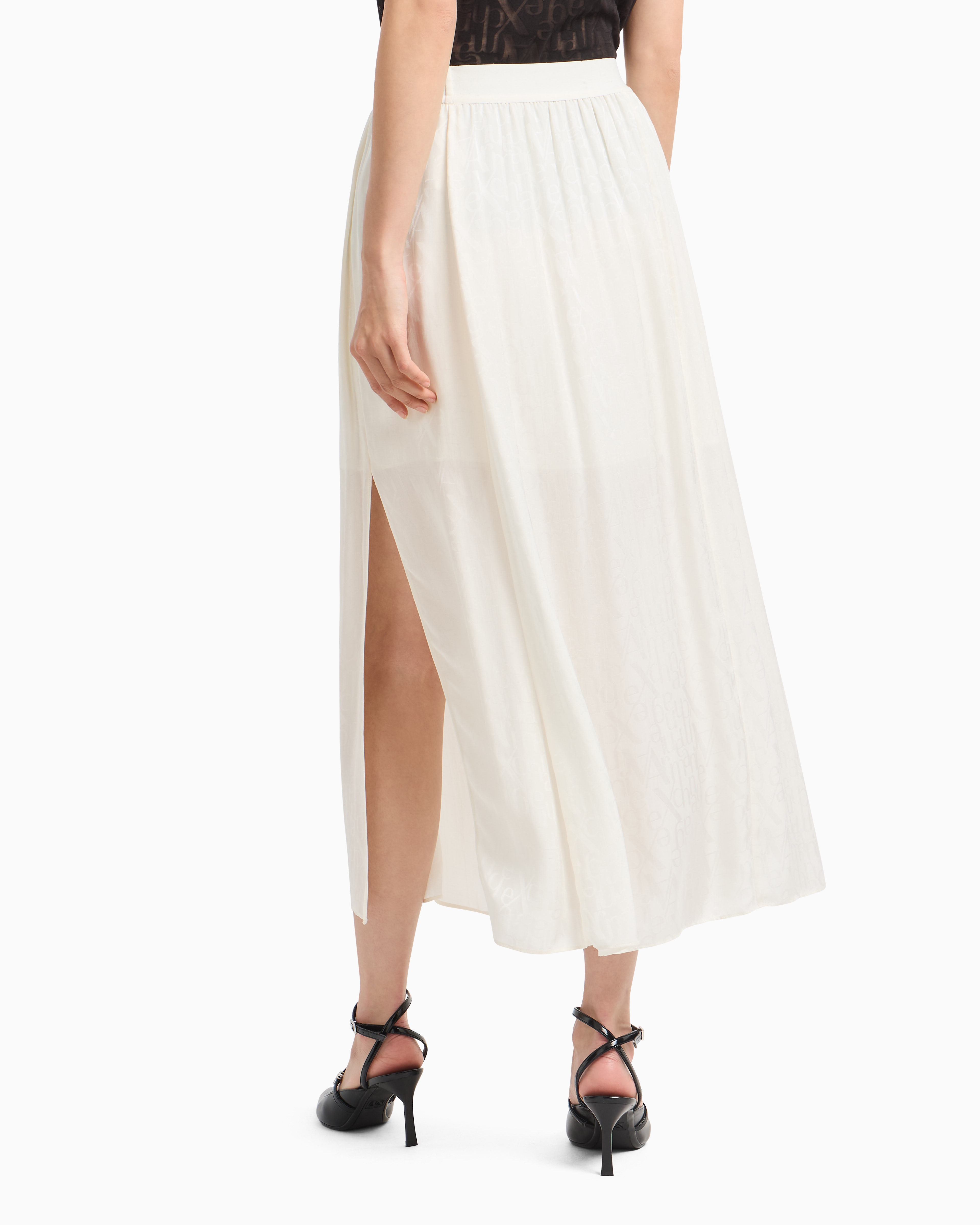 Armani Exchange - Longuette skirt in voile with slit, Woman, White, Size: 4
