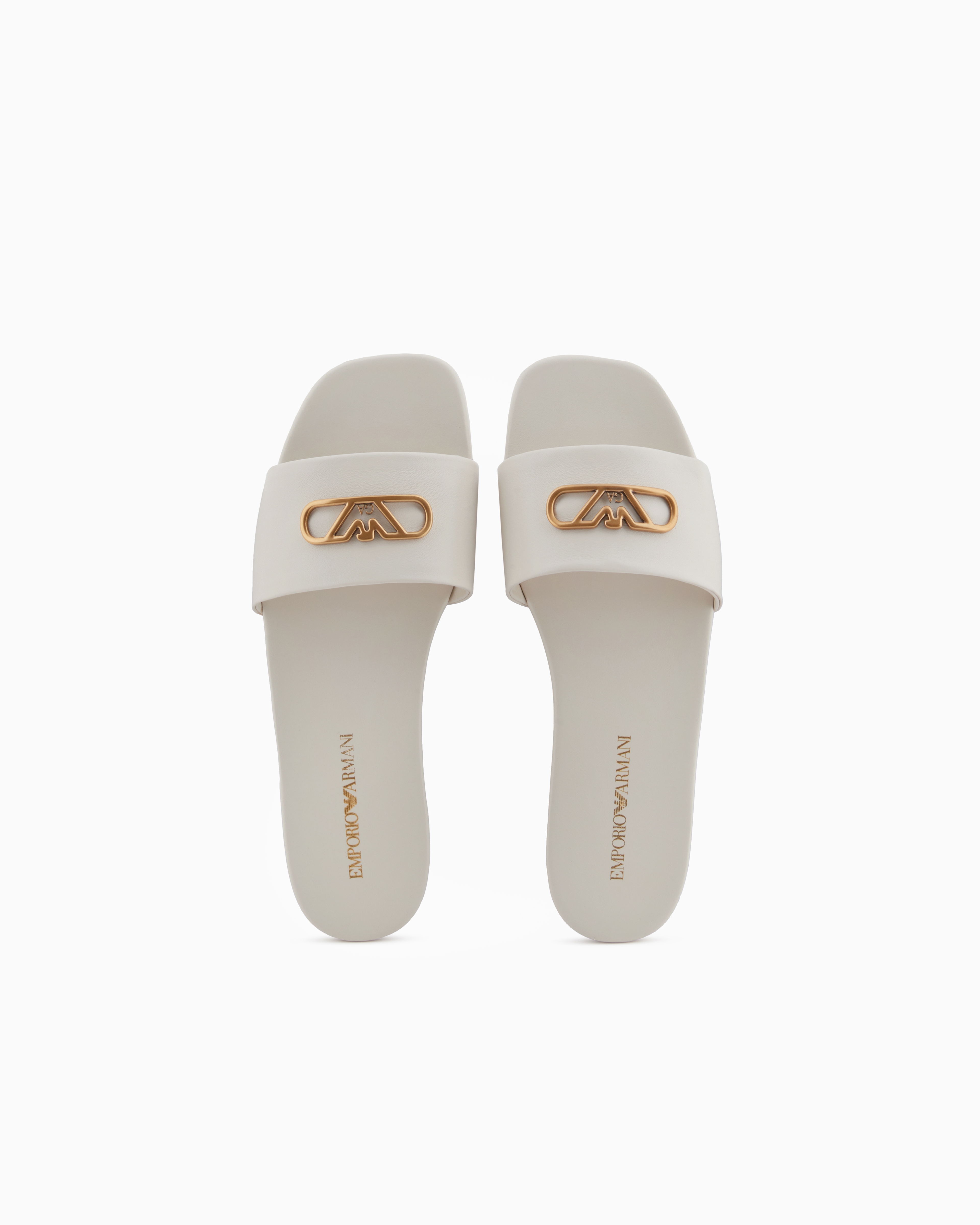 Emporio Armani Nappa-leather Sandals With Eagle Plate In White
