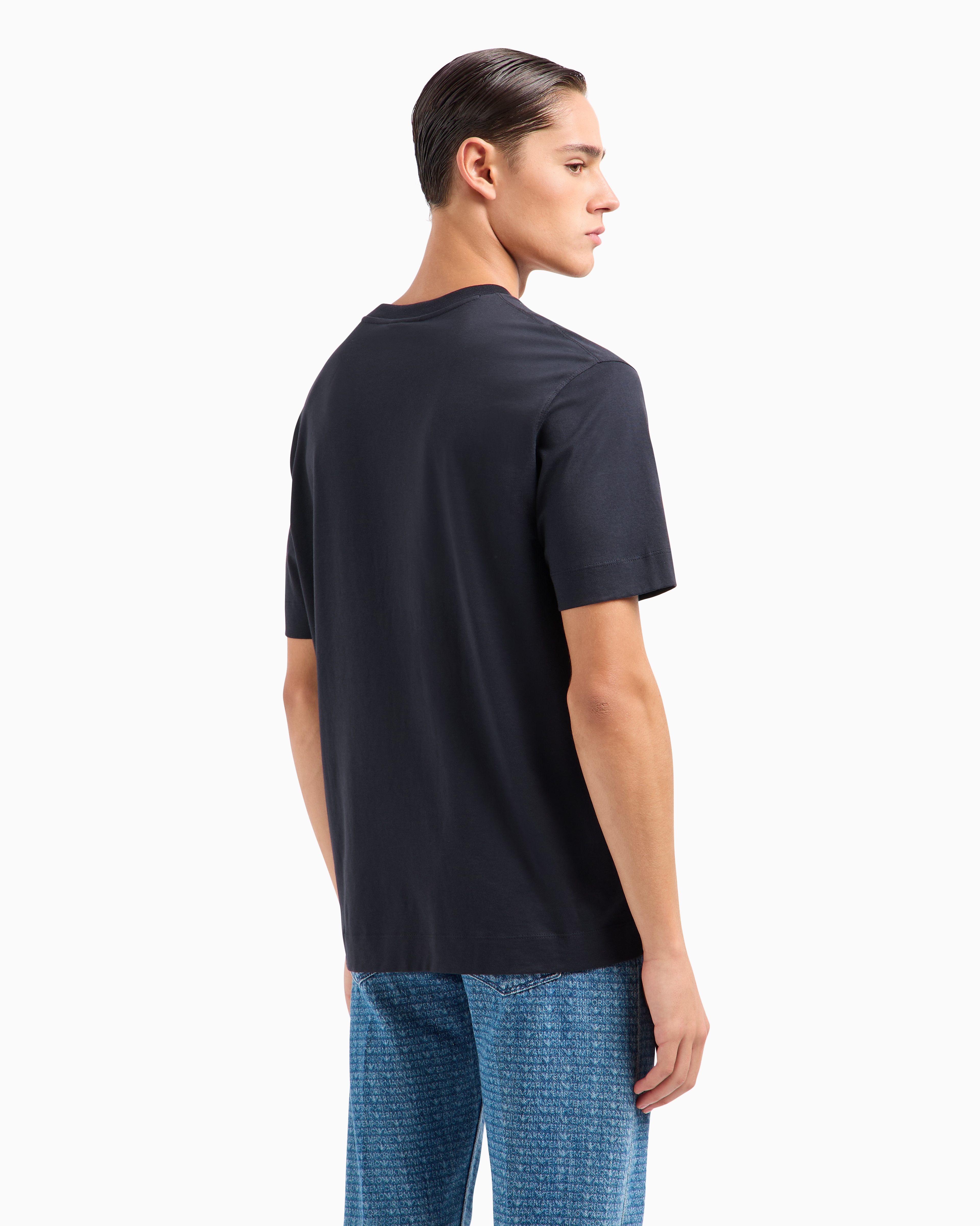 Emporio Armani Logo Cotton T-shirt In Navy Blue