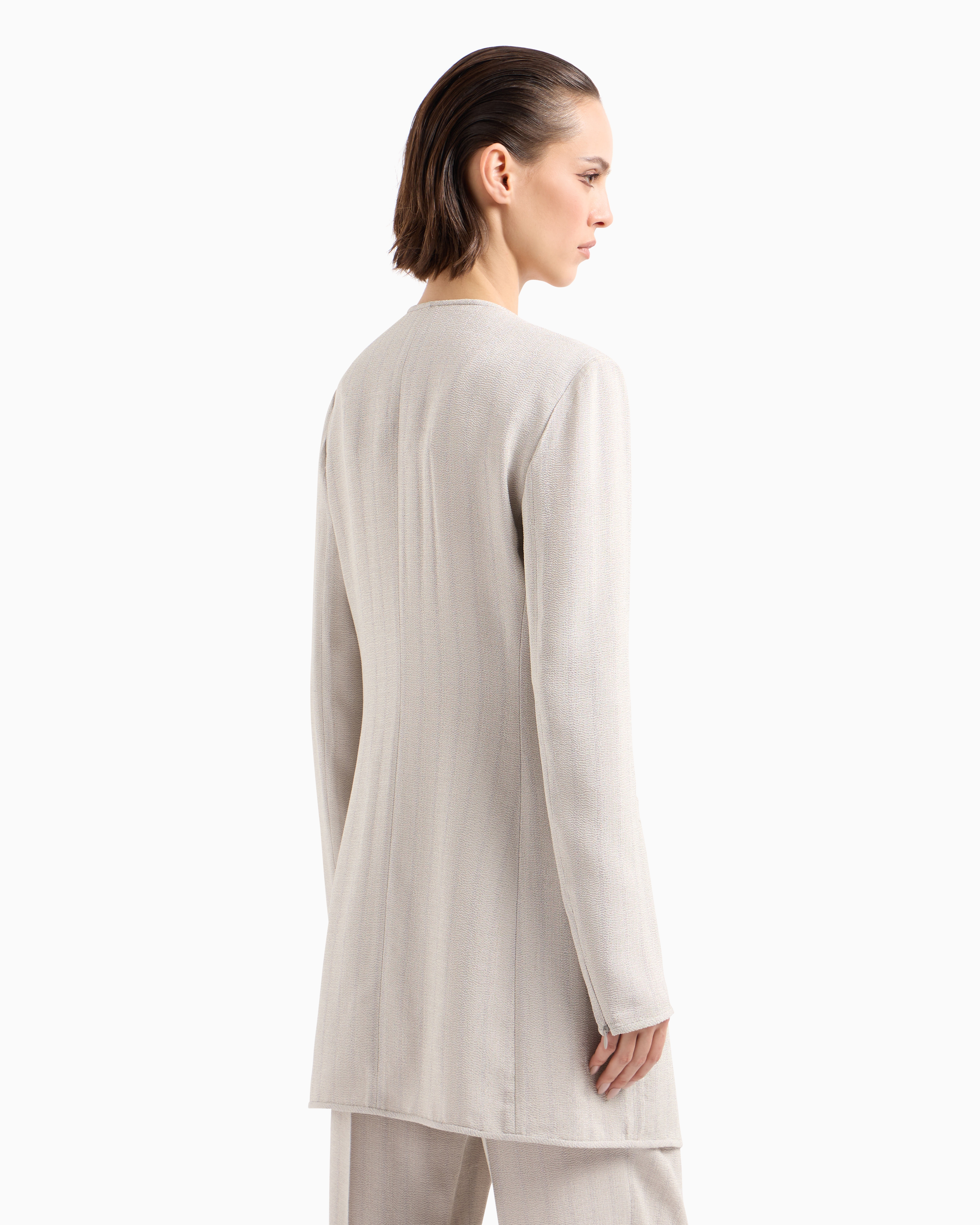 Giorgio Armani Long Single-breasted Jacket In Armure Viscose Crêpe In Grey