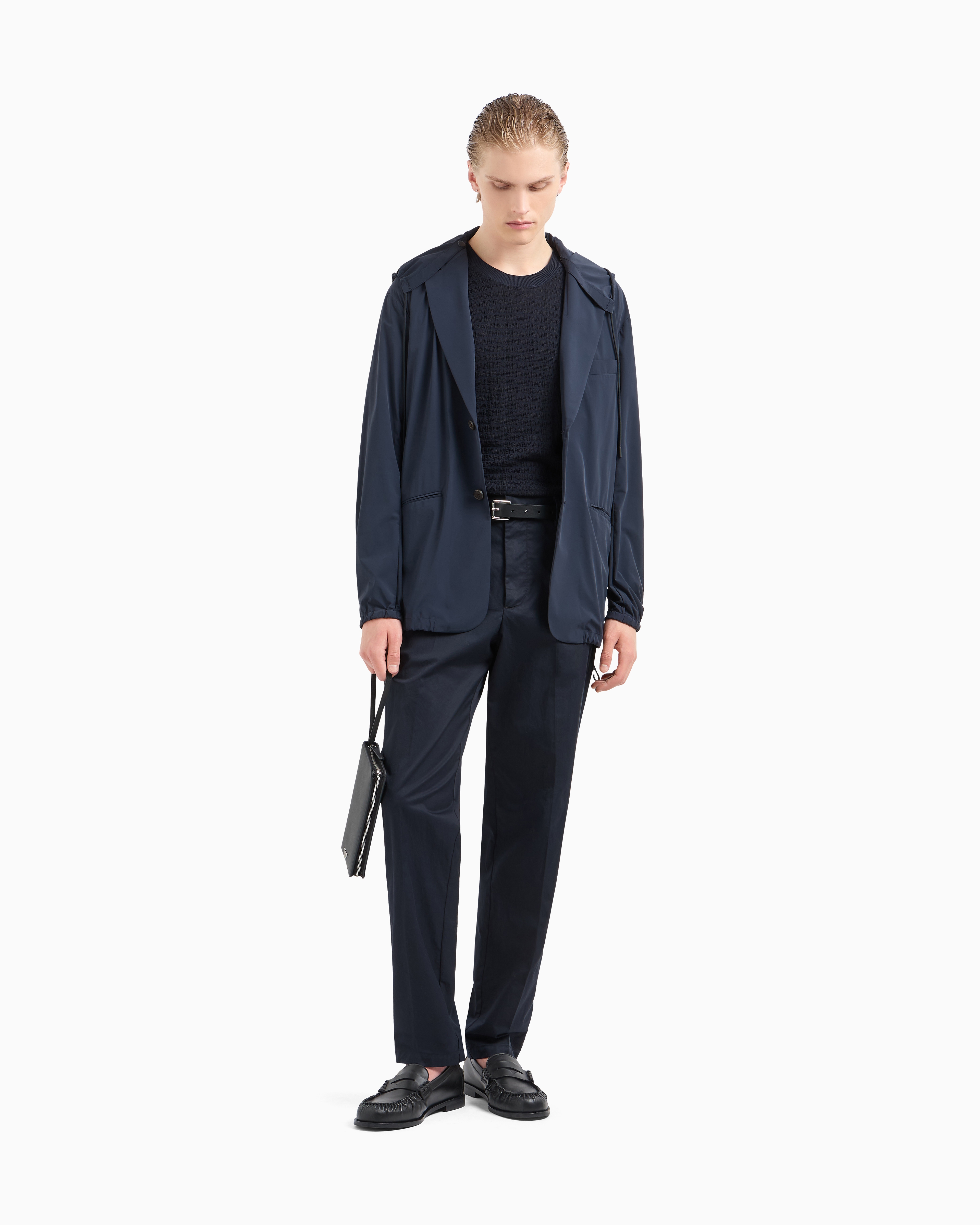 Emporio Armani Asv Lyocell-blend Jumper With Lettering Intarsia In Navy Blue