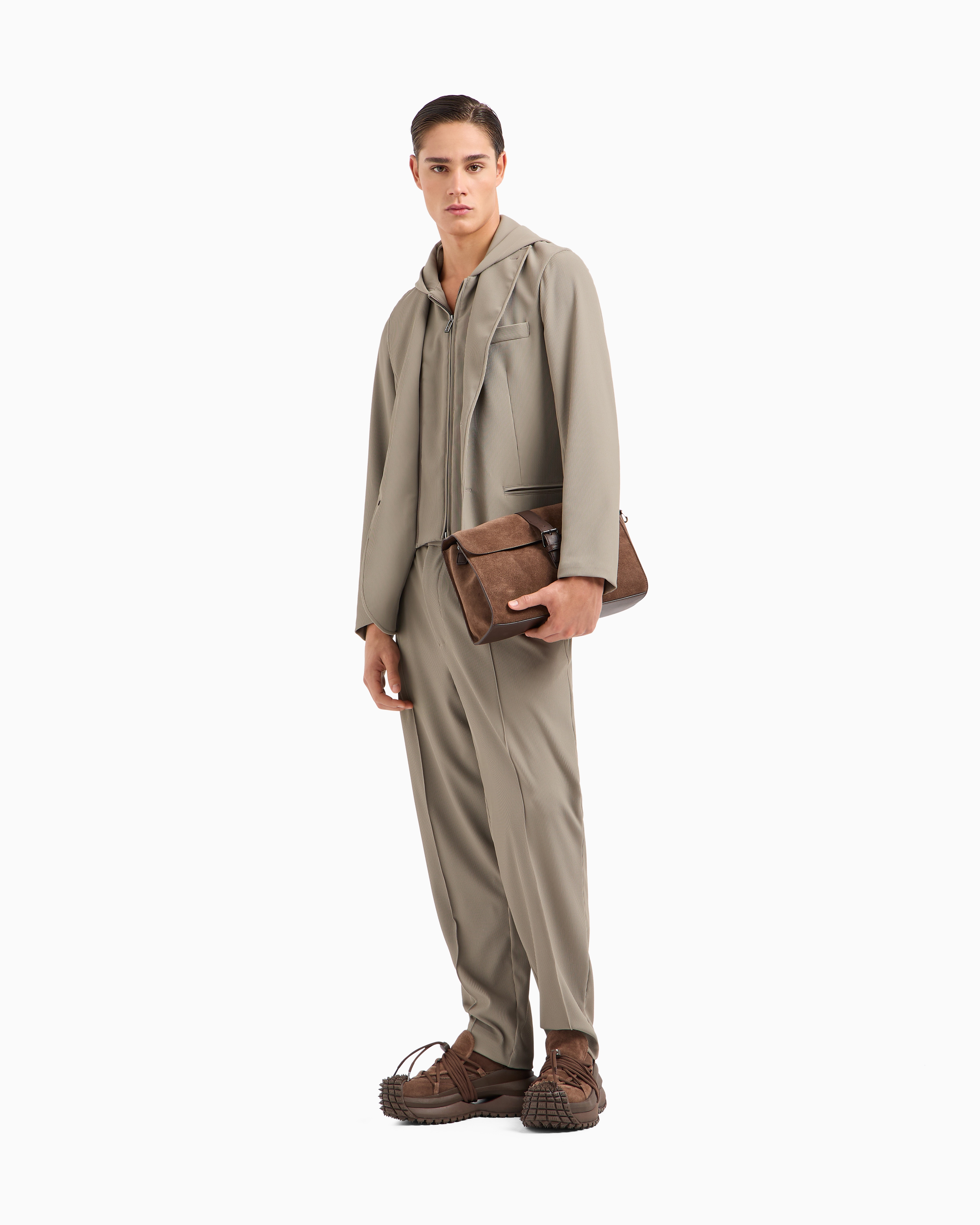 Emporio Armani Regular Fit Detachable Hooded Inner Bib Blazer In Beige