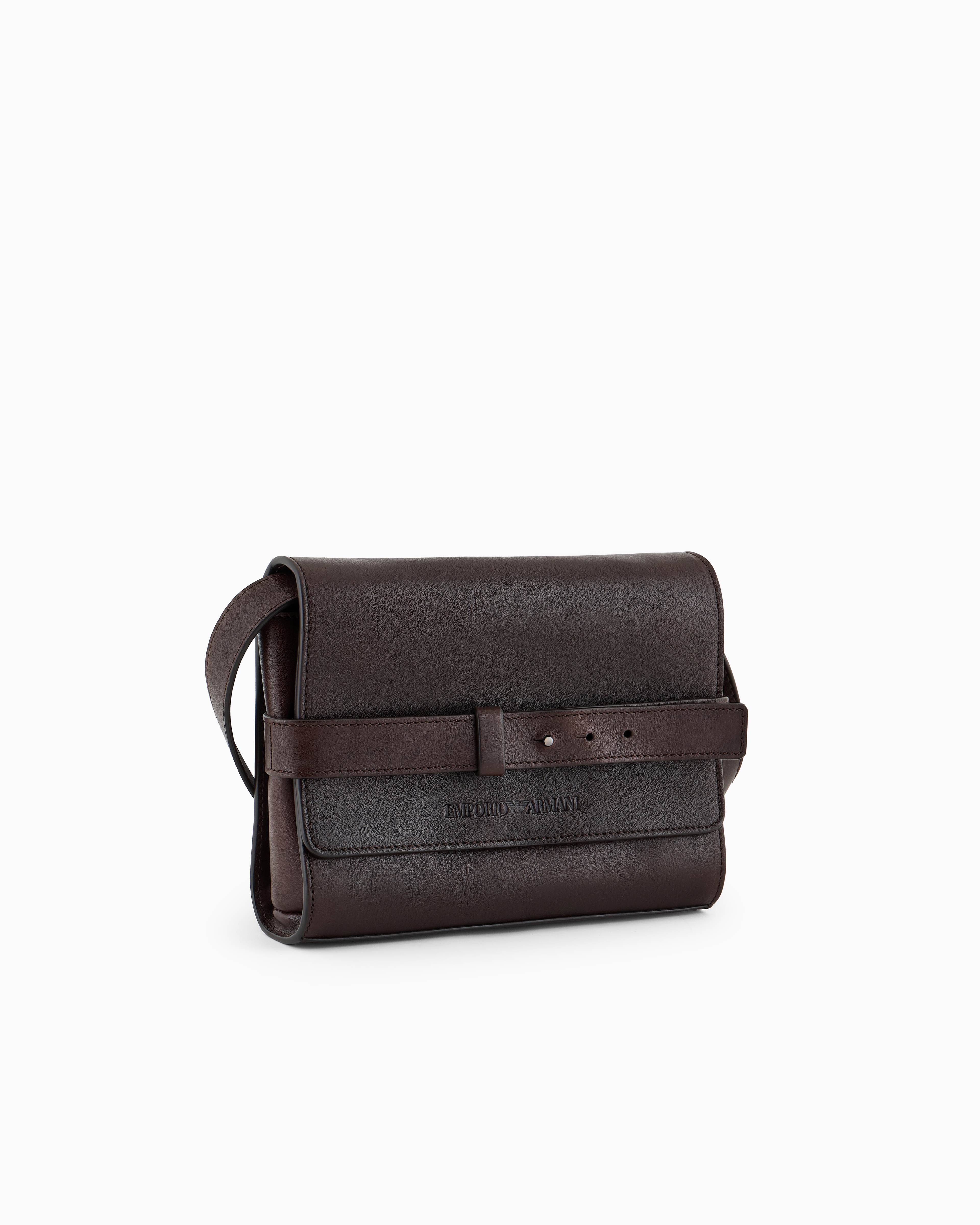 フラップ付きショルダーバッグ レザー エンボスロゴ | Emporio Armani