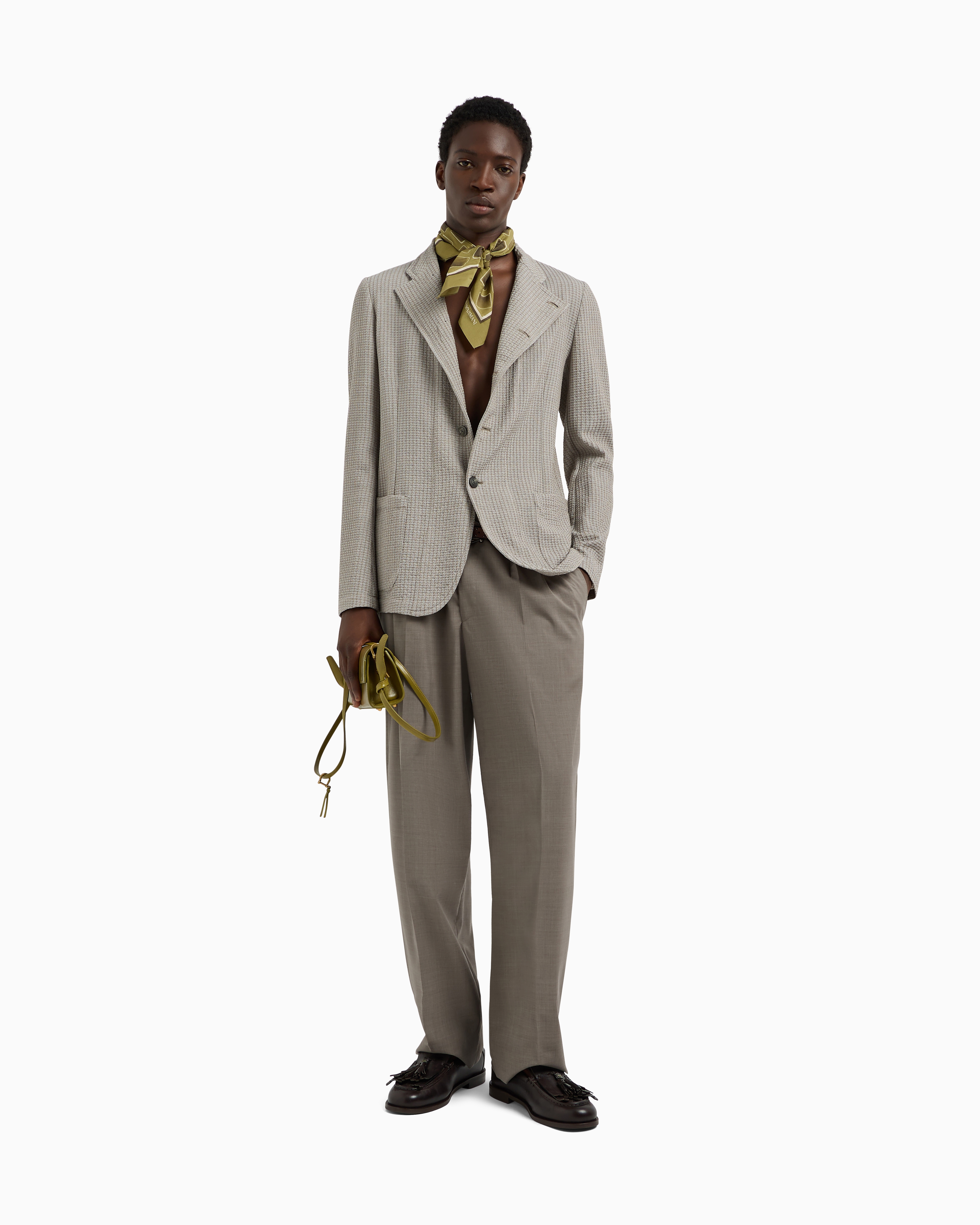 Emporio Armani Mens Beige Scuro Melange Chunky-knit Asymmetric Wool-blend Blazer In Brown