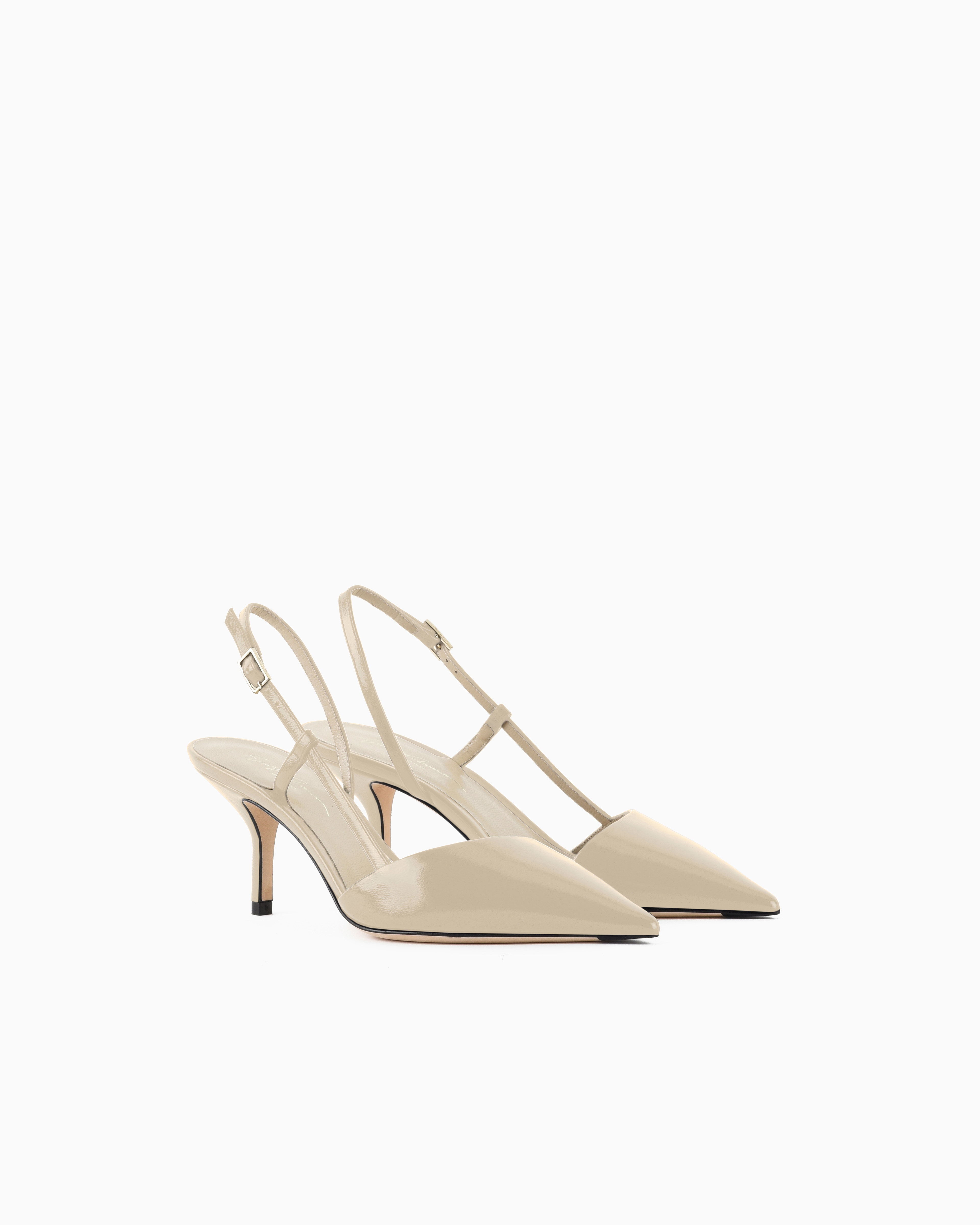 Giorgio Armani Slingbacks In Textured Patent Leather In Beige