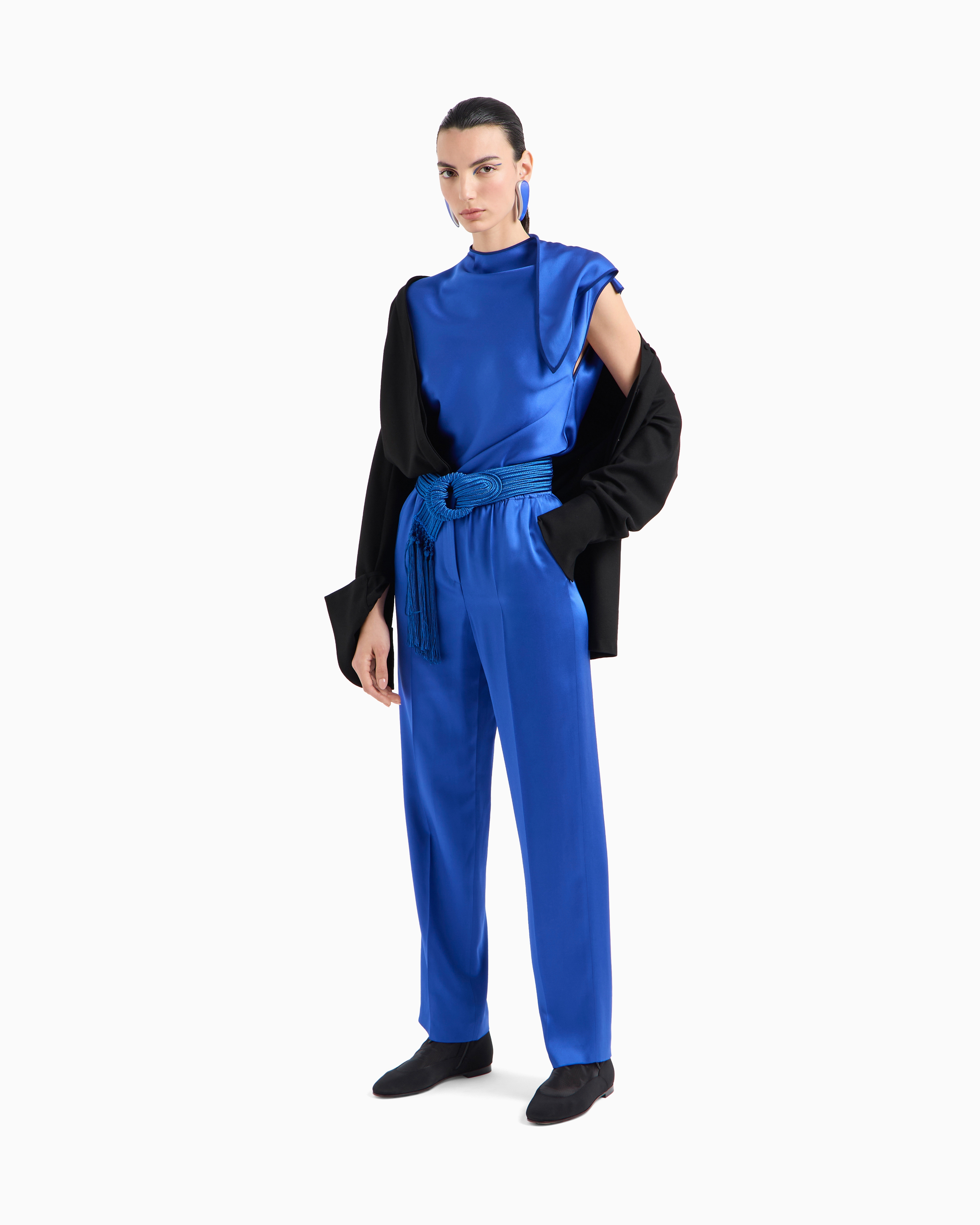 Giorgio Armani Tapered Silk Trousers In Blue