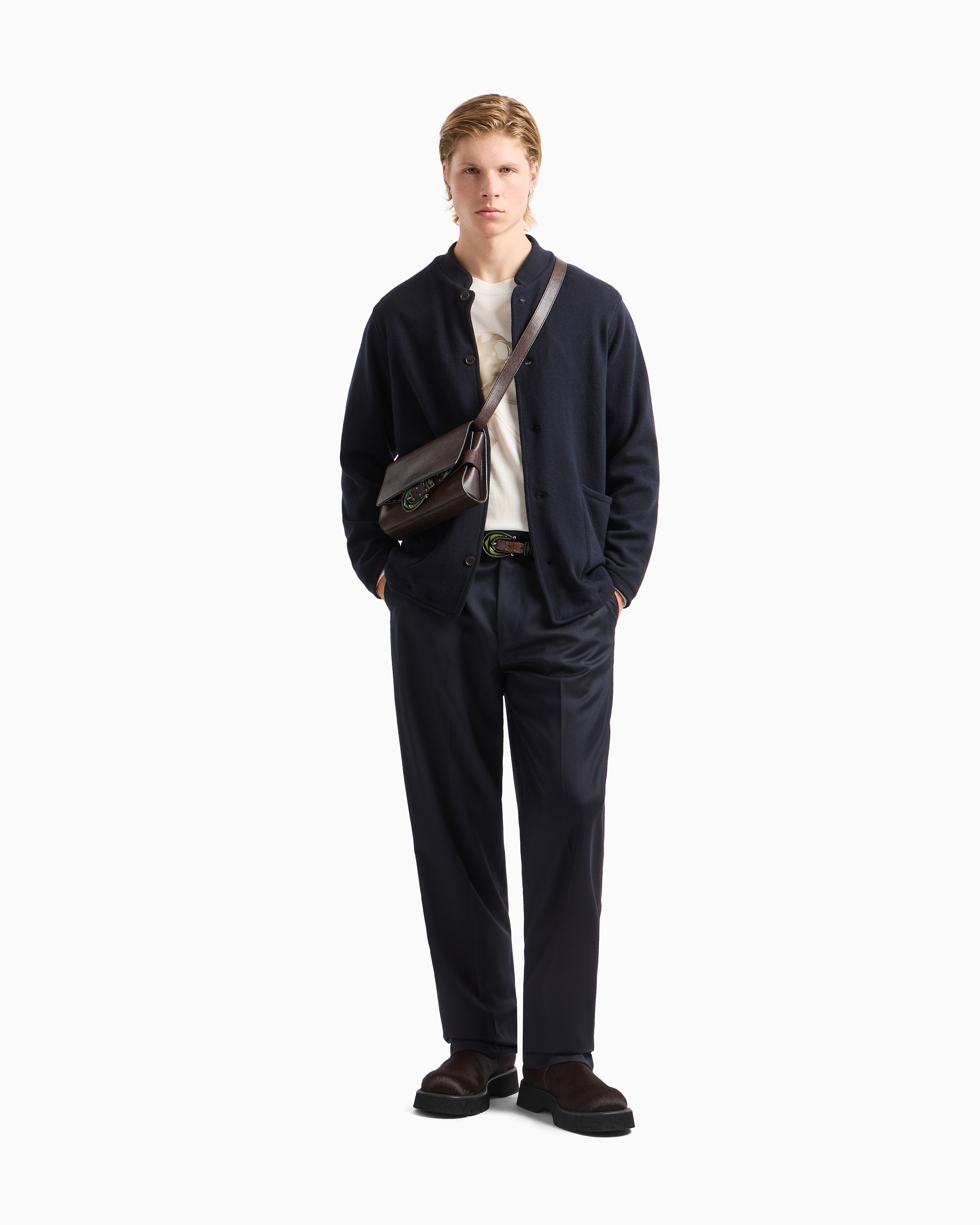 Emporio Armani Cardigan Button Blazer In Navy Blue