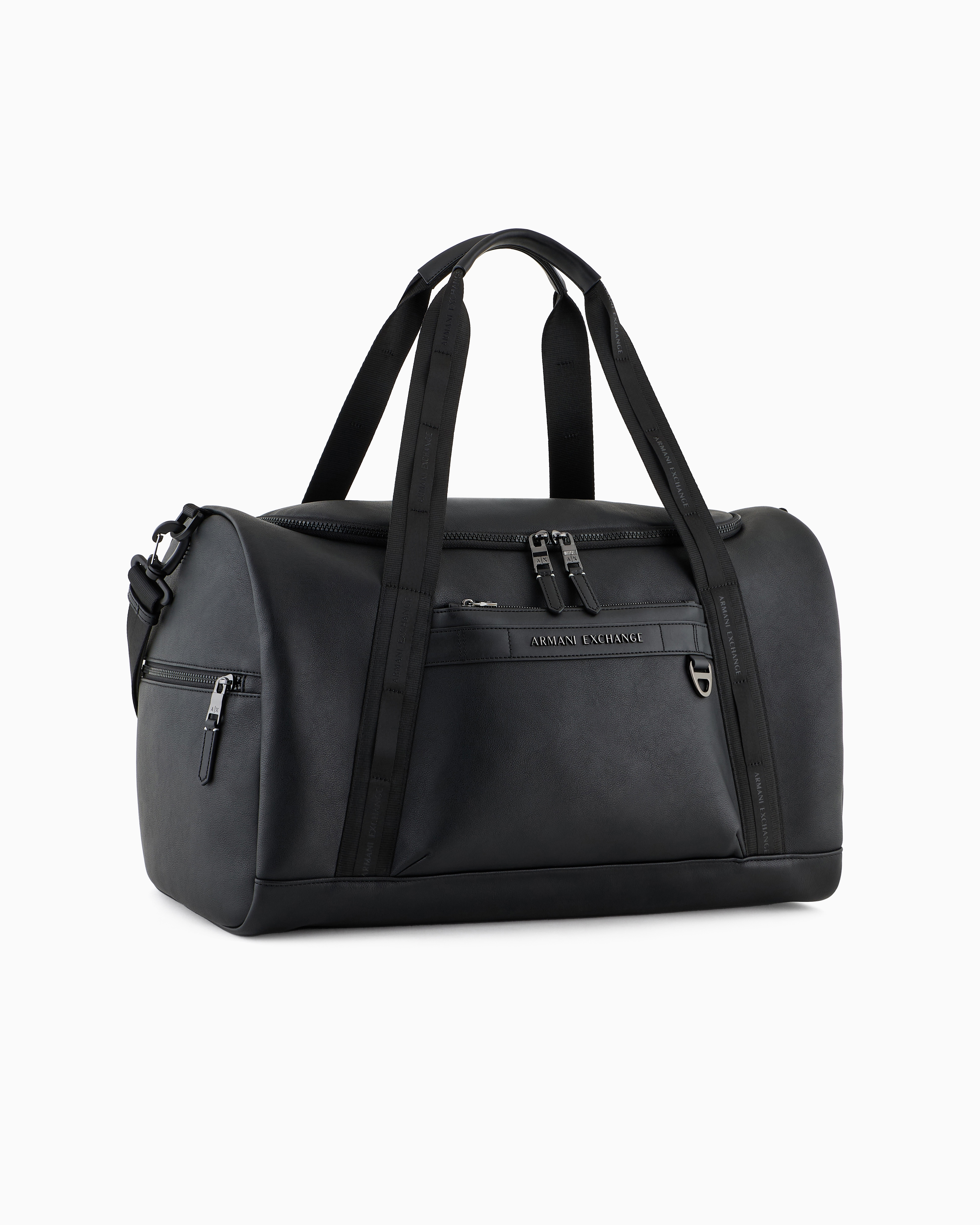 Armani Exchange Duffel Bag In Resistant Coated Material With Two Handles In Black