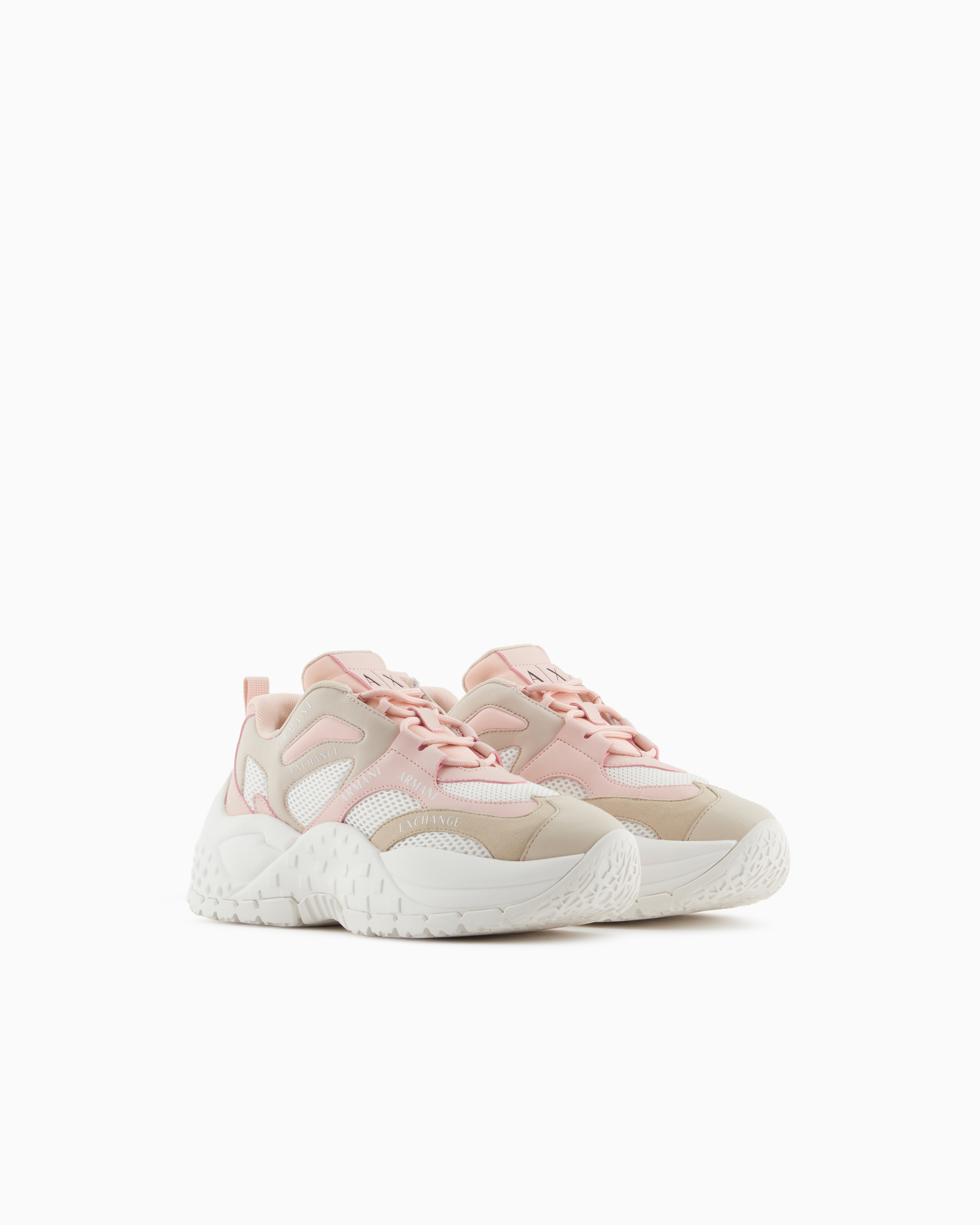 Armani Exchange Mesh Sneakers With Custom Tread In Pink