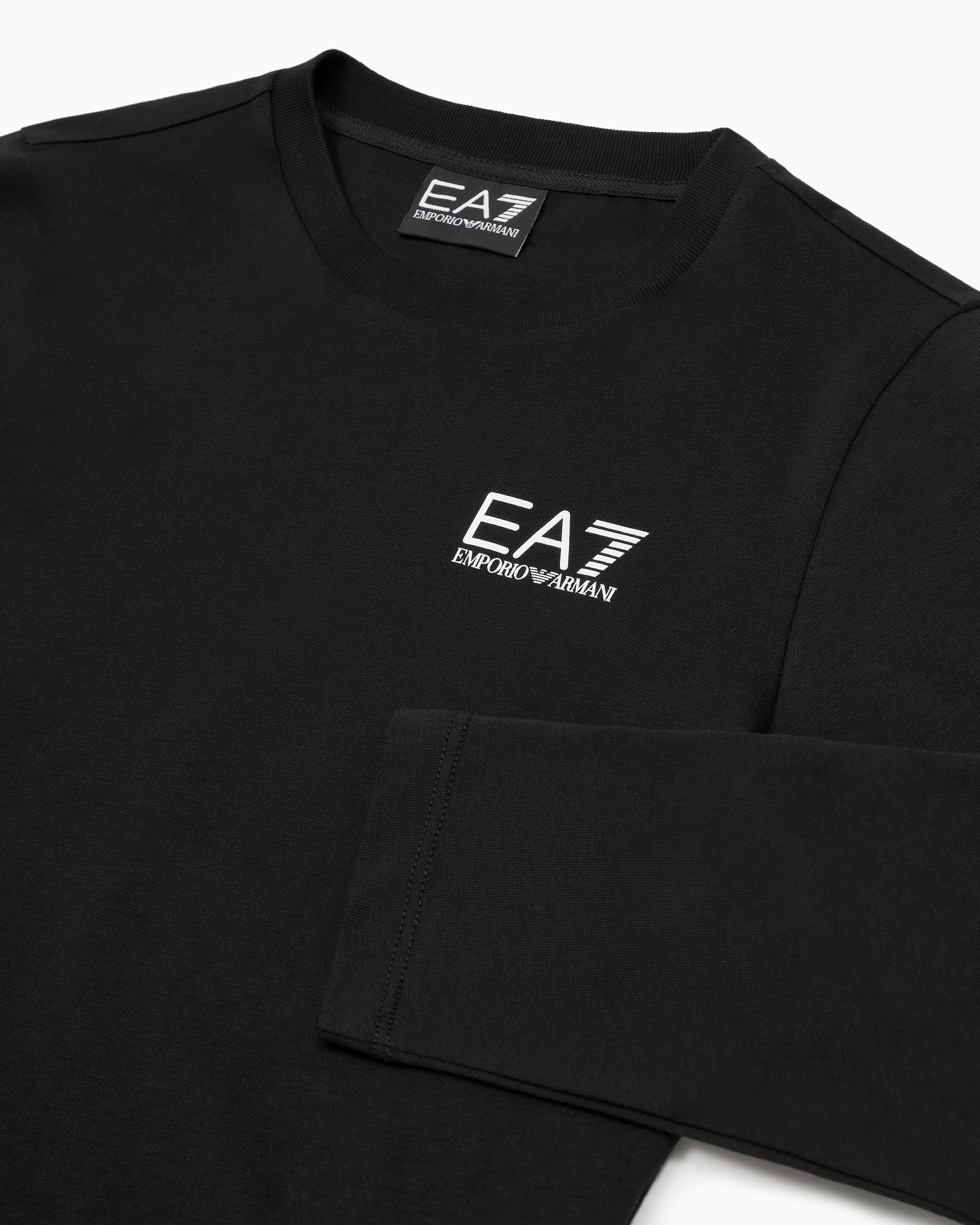 Ea7 Core Identity Boy Cotton Jersey Long-sleeved T-shirt In Black