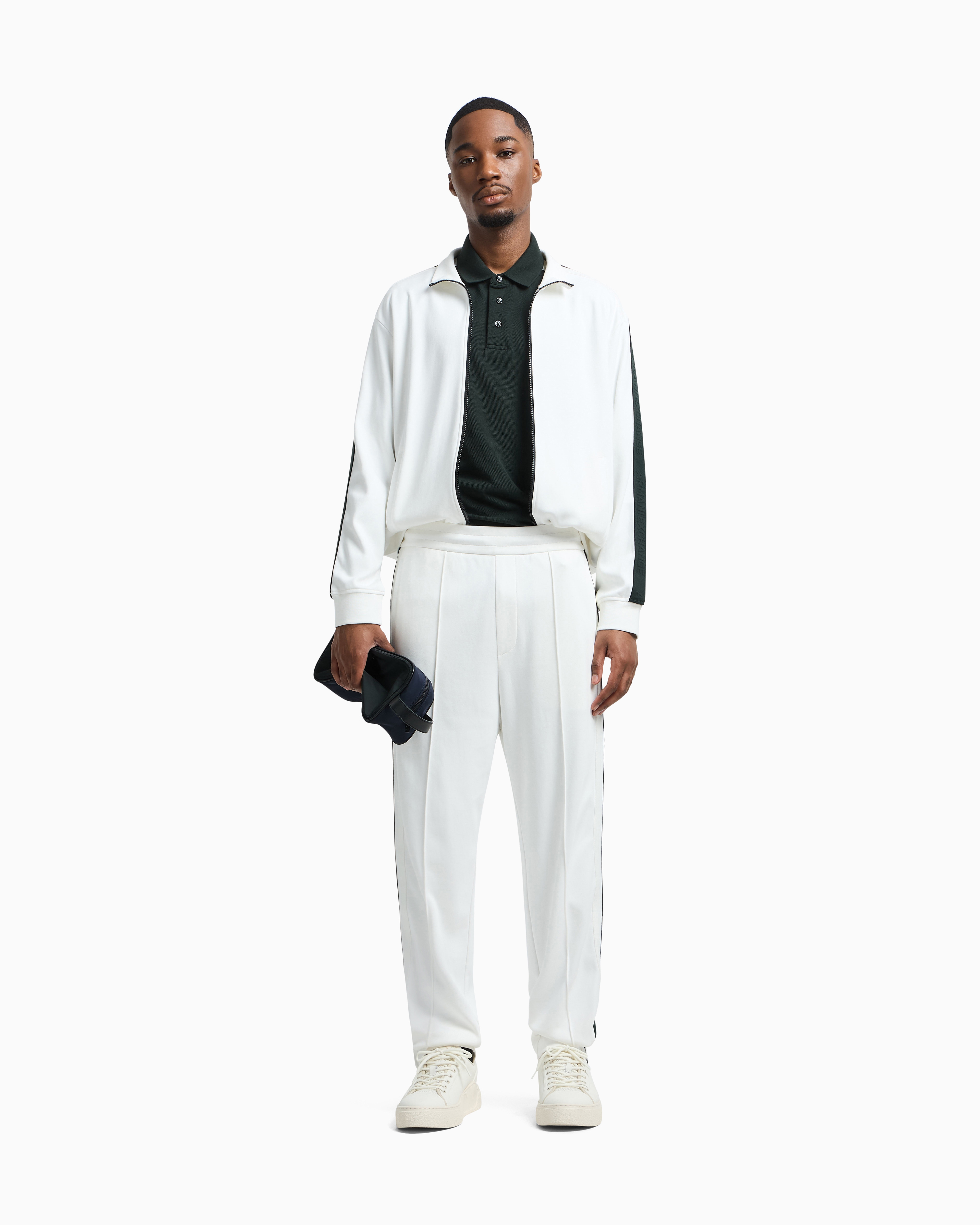 Armani Exchange Full Zip Sweatshirt With Logo Bands In White