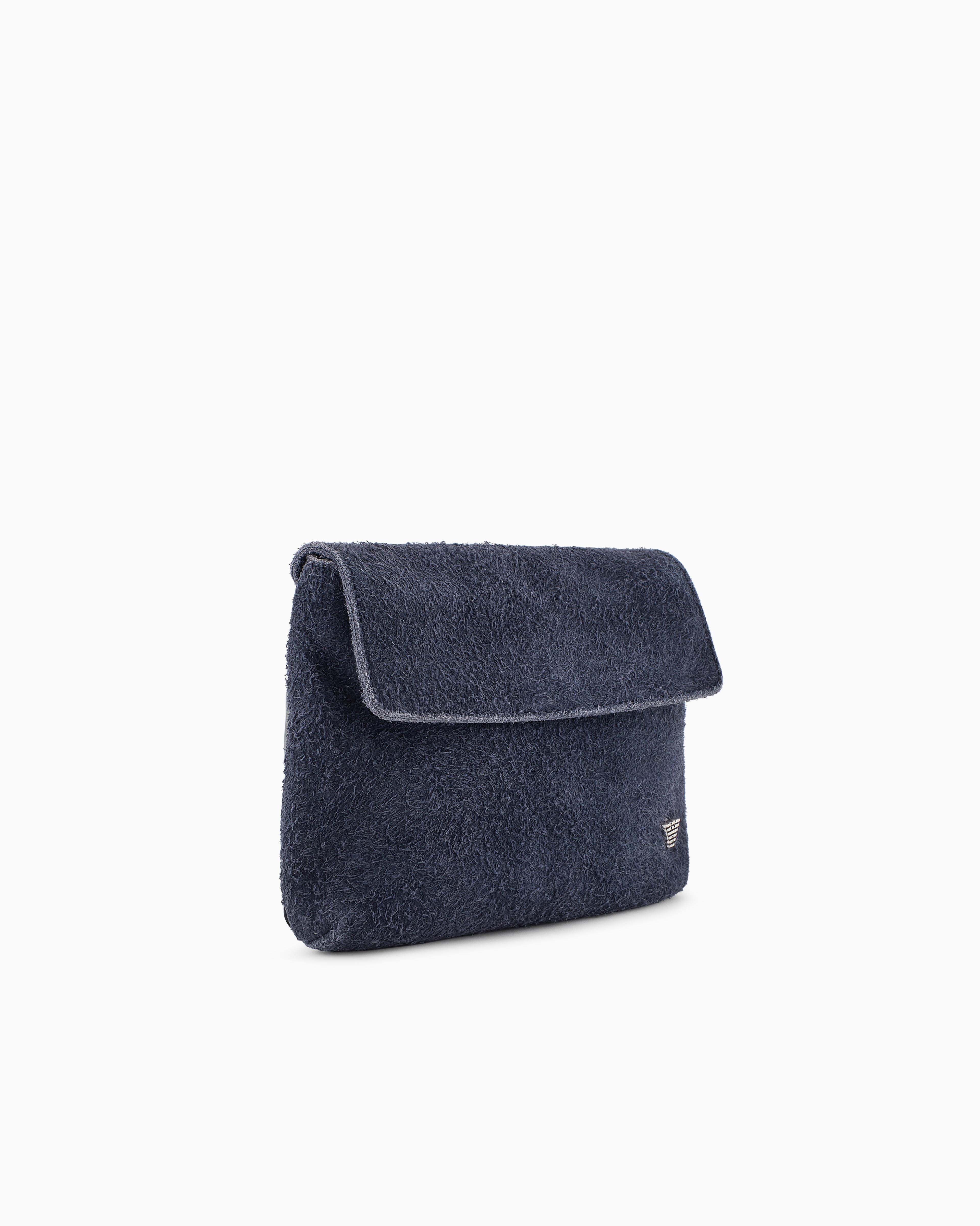 Emporio Armani Asv Suede Tech Case With Shoulder Strap From The Peace Capsule Collection In Navy Blue
