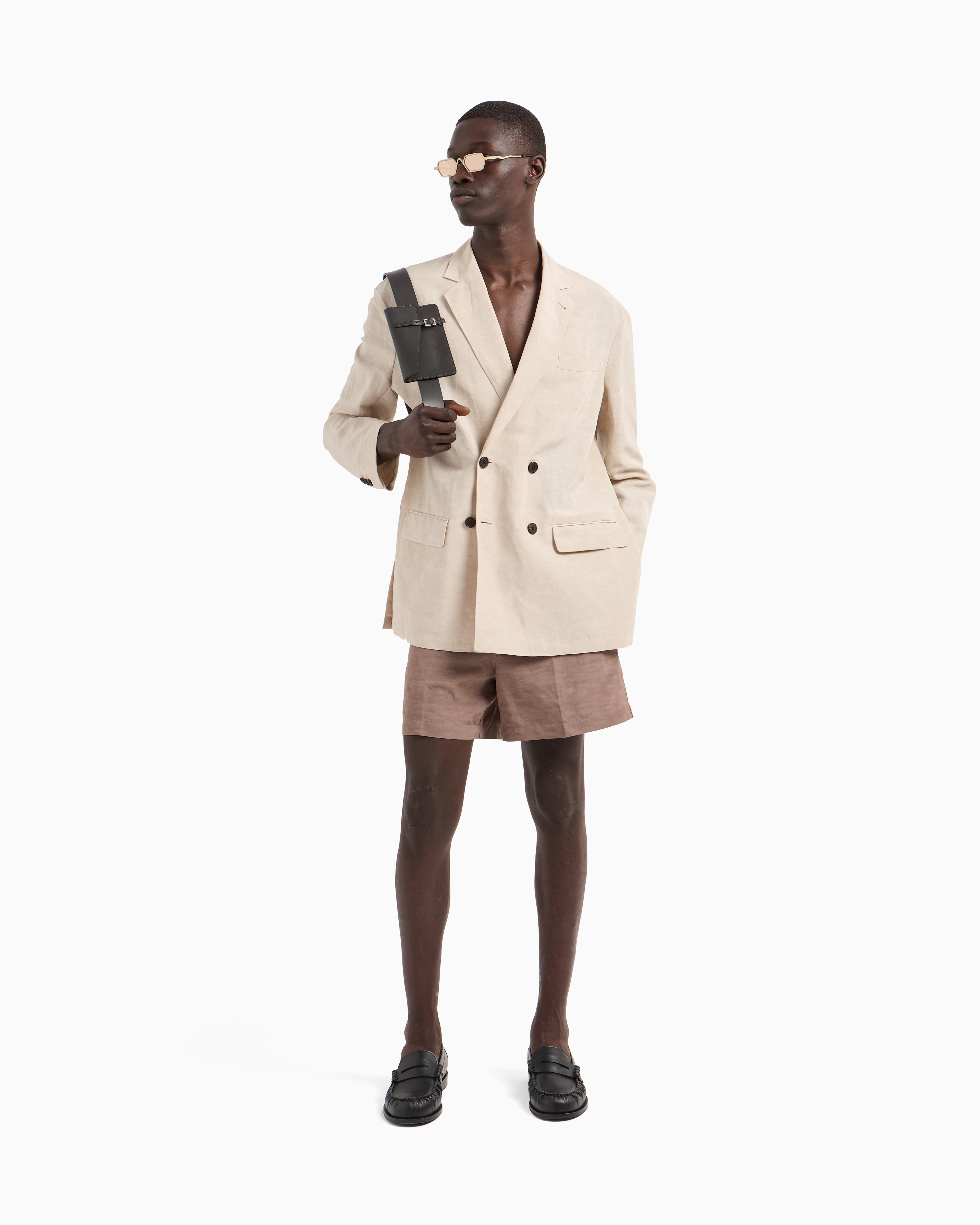 Emporio Armani Linen-blend Shorts In Beige