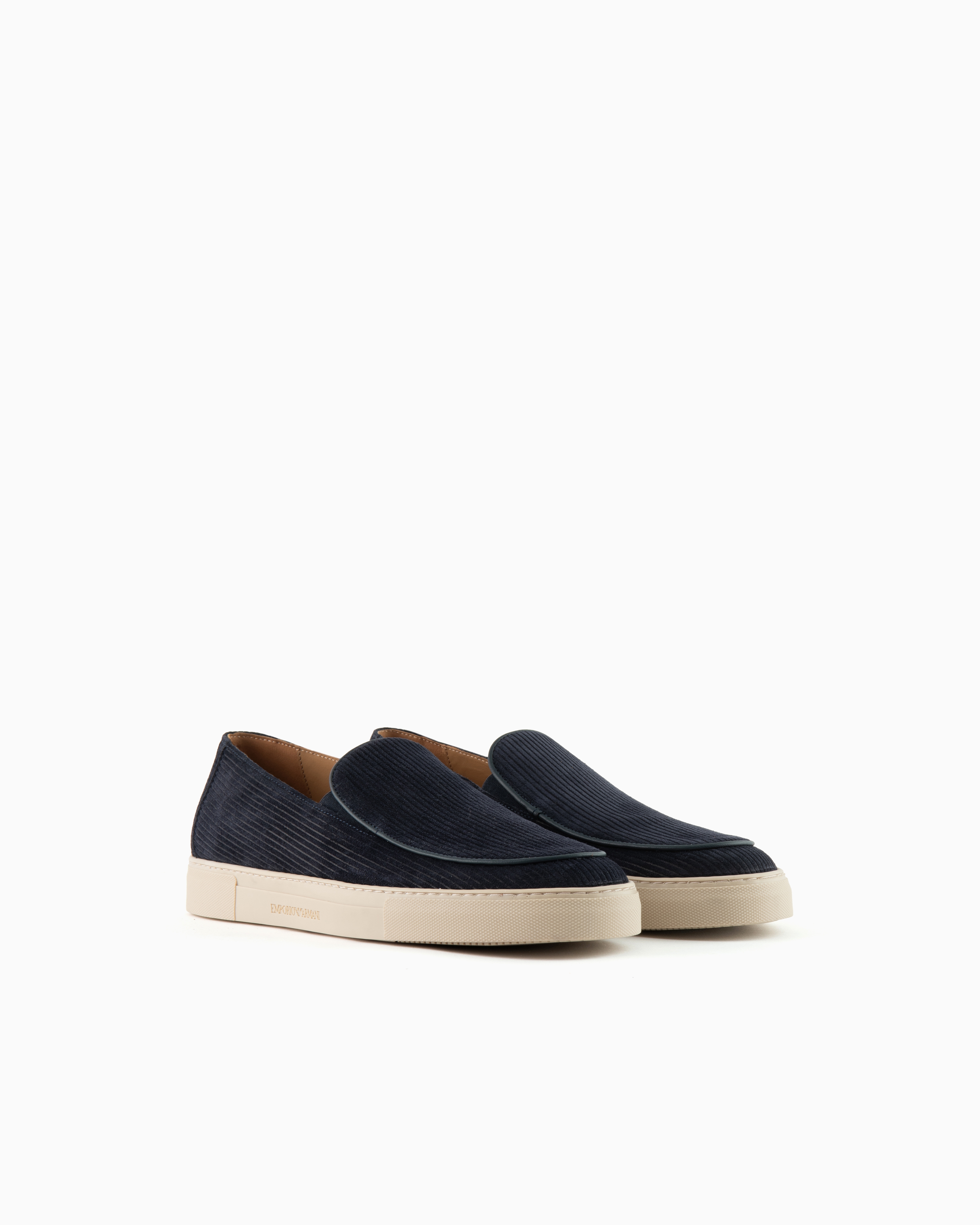 Shop Emporio Armani Multi-striped Suede Slip-ons In Navy Blue