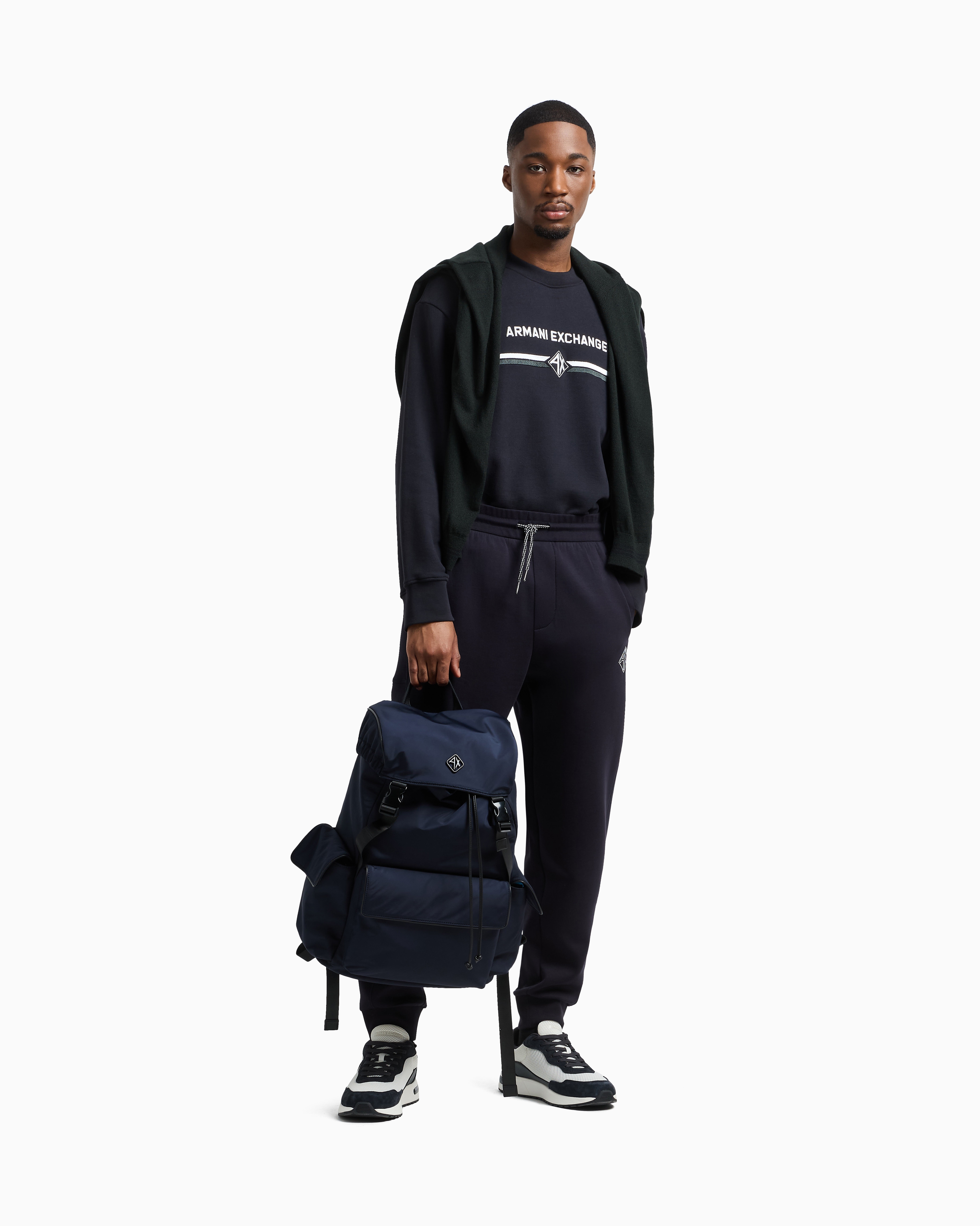 Armani Exchange Crewneck Sweatshirt With Logo Print On The Chest In Navy Blue