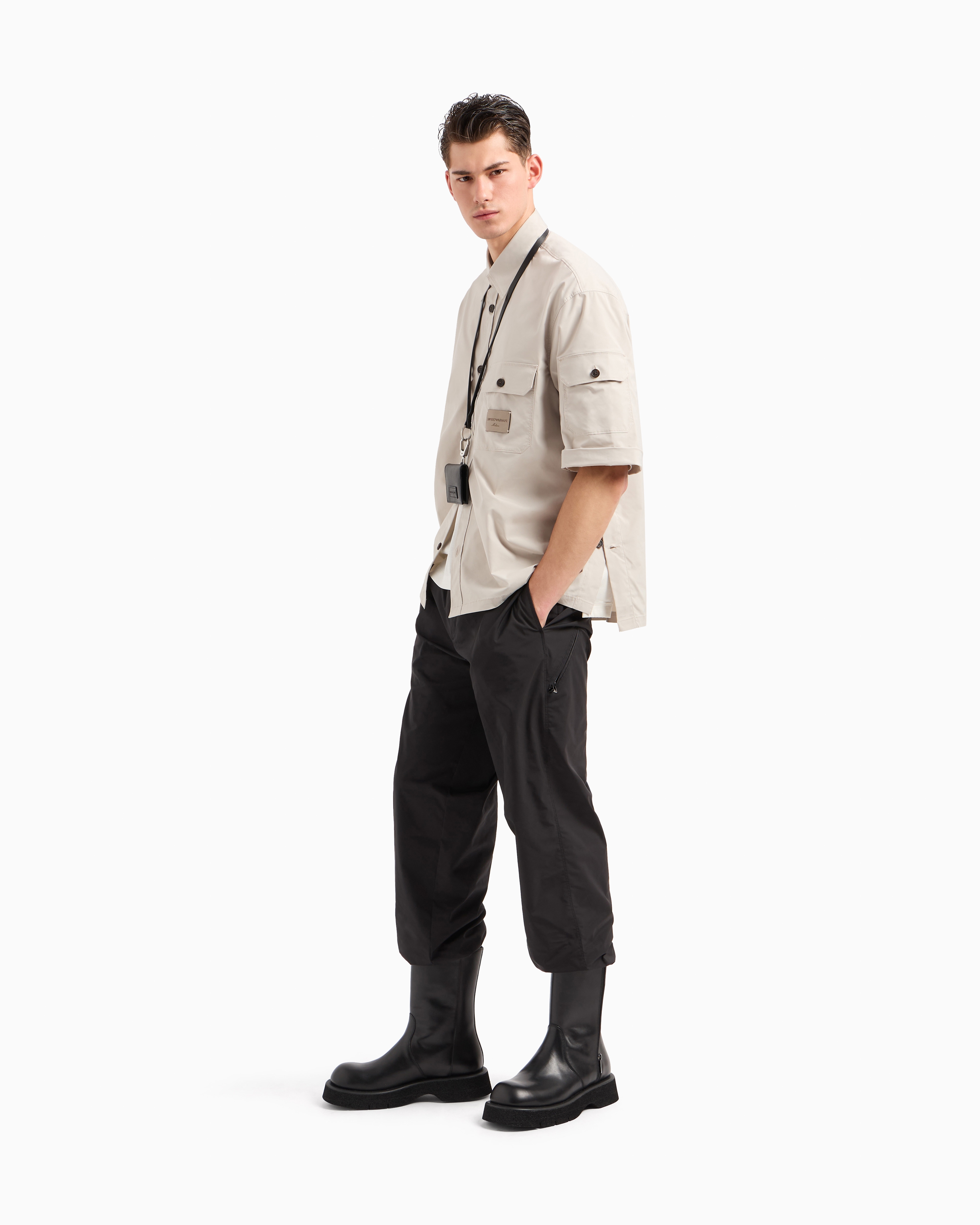 Emporio Armani Technical Fabric Trousers With Zip Pocket In Black