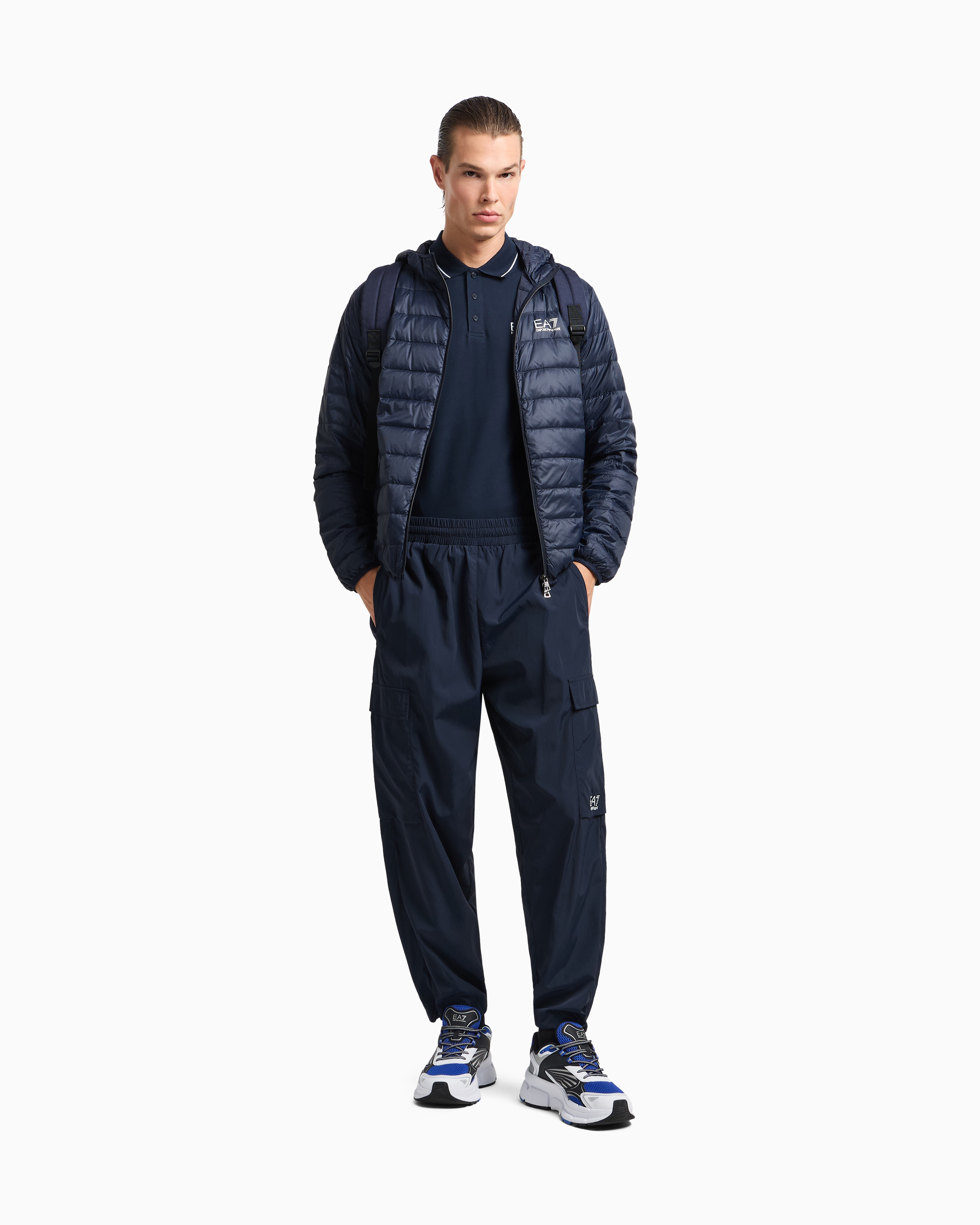 Ea7 Emporio Armani Hooded Ultra-light Down Jacket In Blue