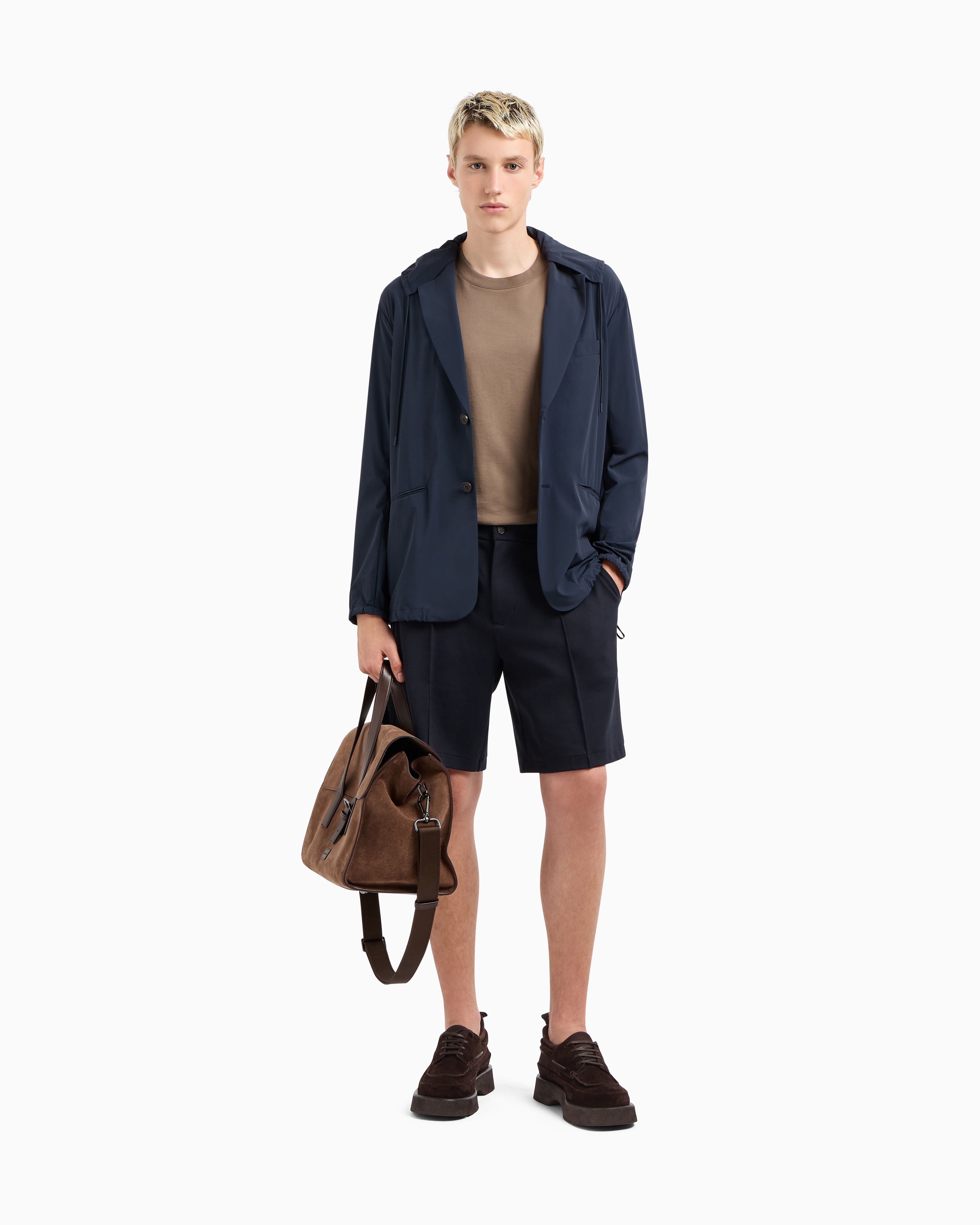 Emporio Armani Jersey Bermuda Shorts With Ribs In Navy Blue