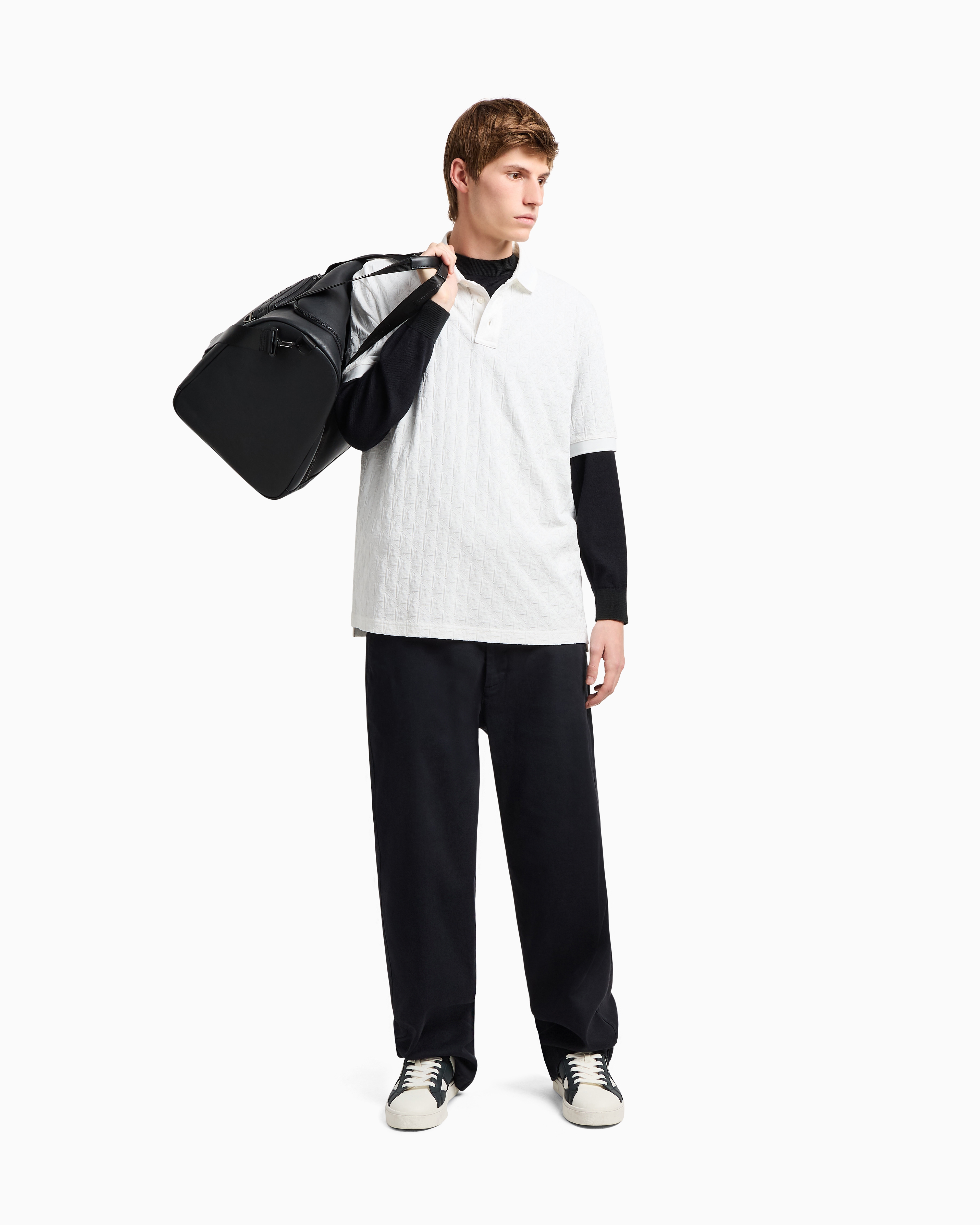 Armani Exchange Regular Fit Polo Shirt With Tone-on-tone Allover Logo In White