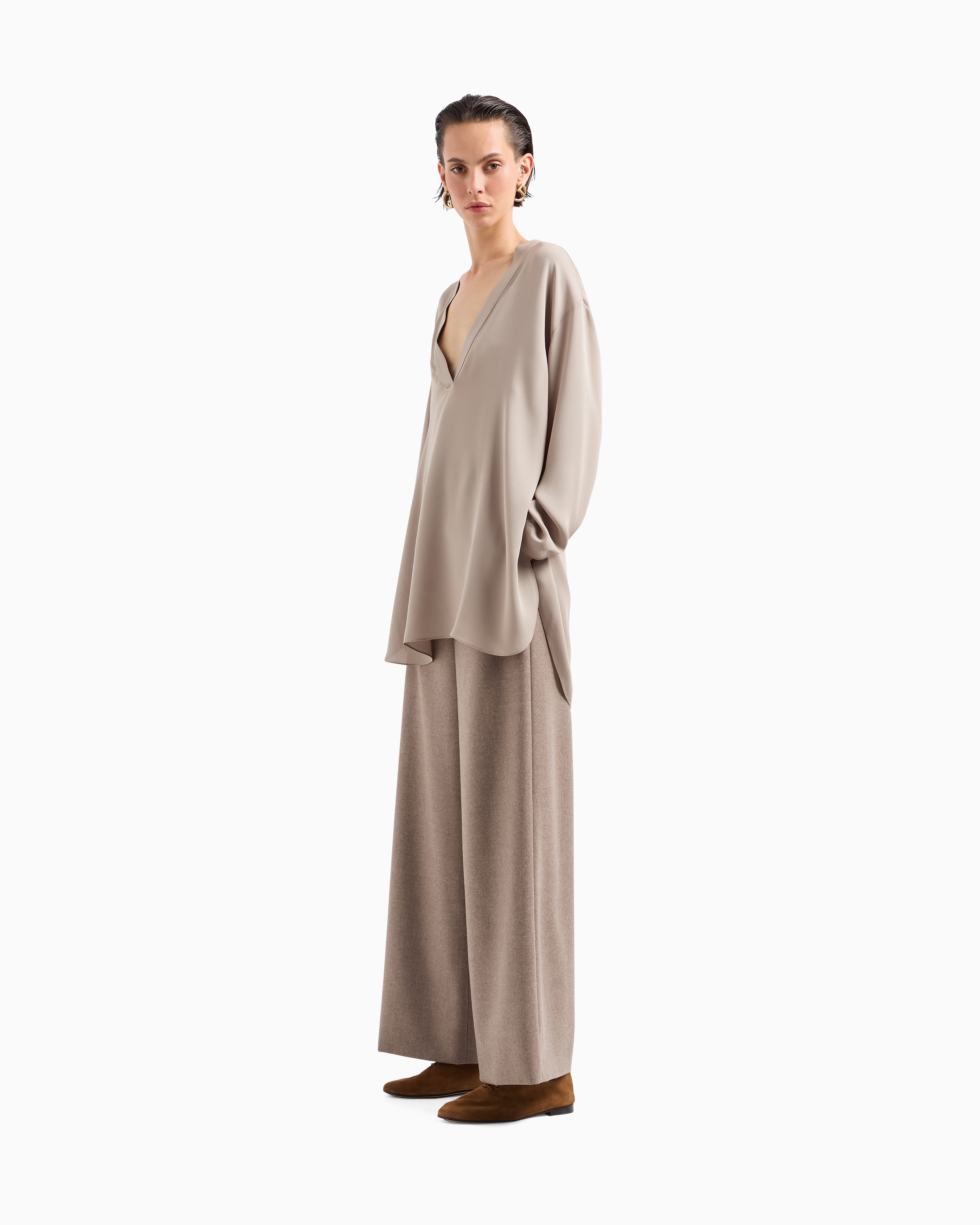 Giorgio Armani Blouse In Triple Silk Georgette In Beige