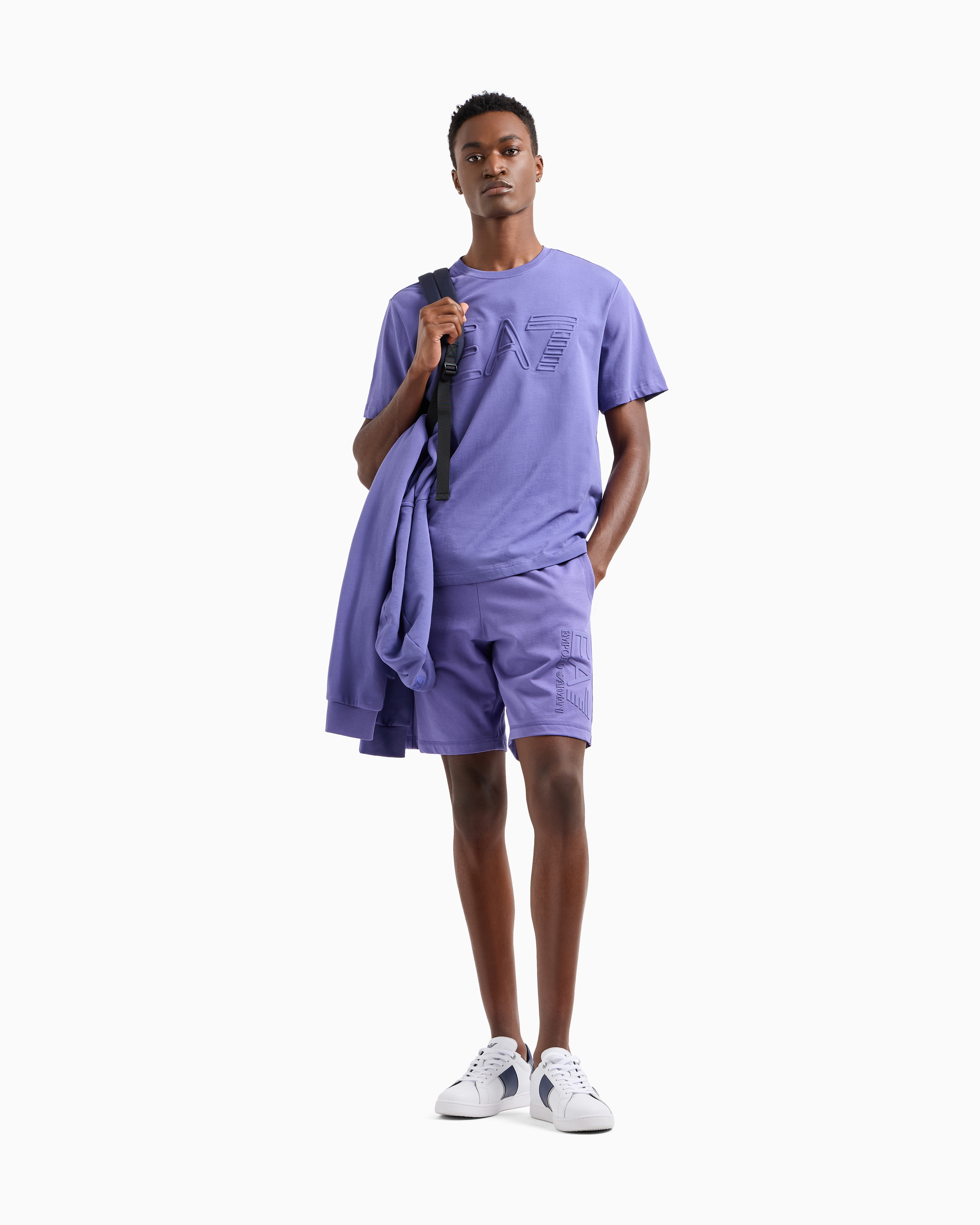 Ea7 Visibility Cotton Bermuda Shorts In Purple
