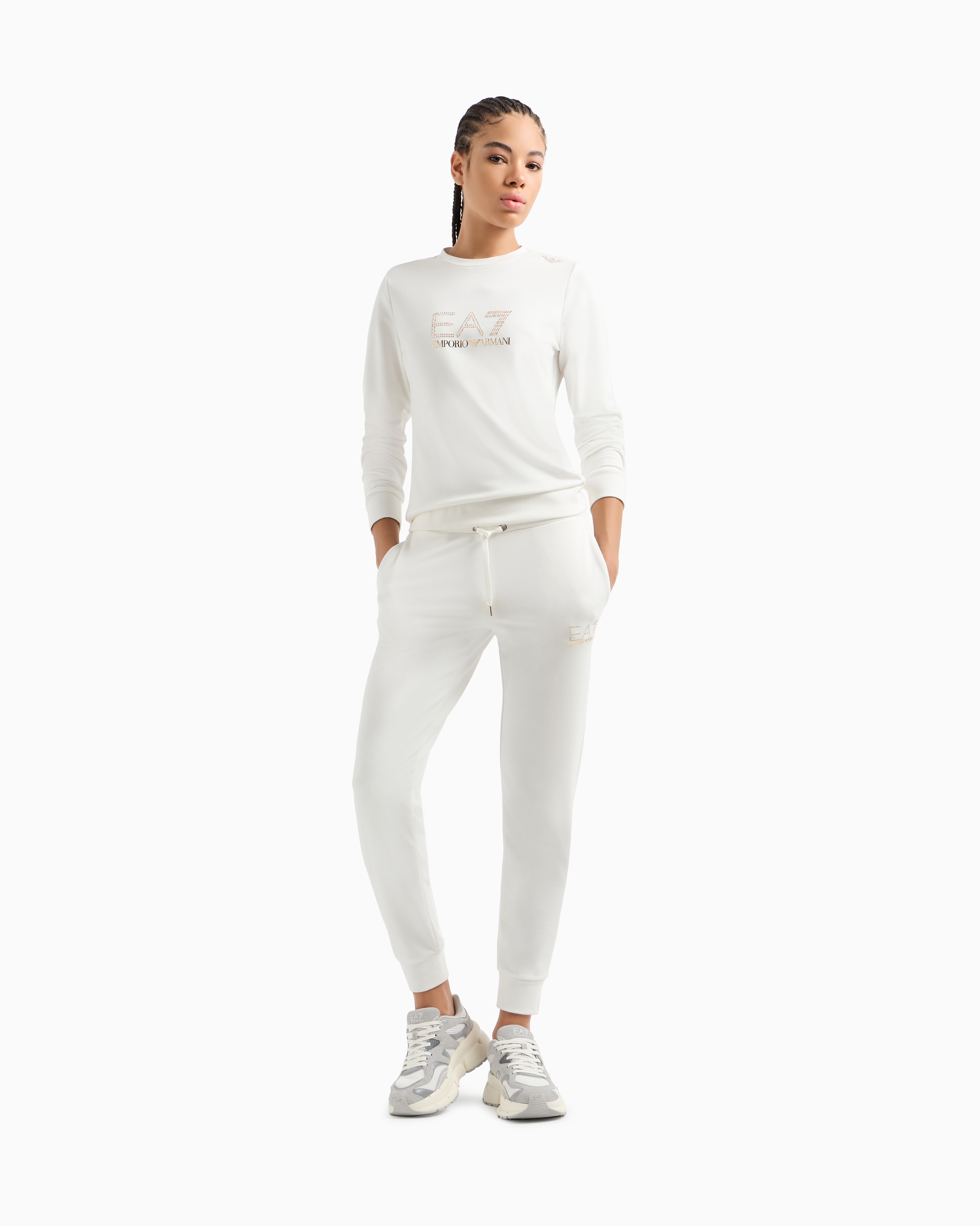Ea7 Evolution Stretch Viscose-blend Crew-neck Sweatshirt In White