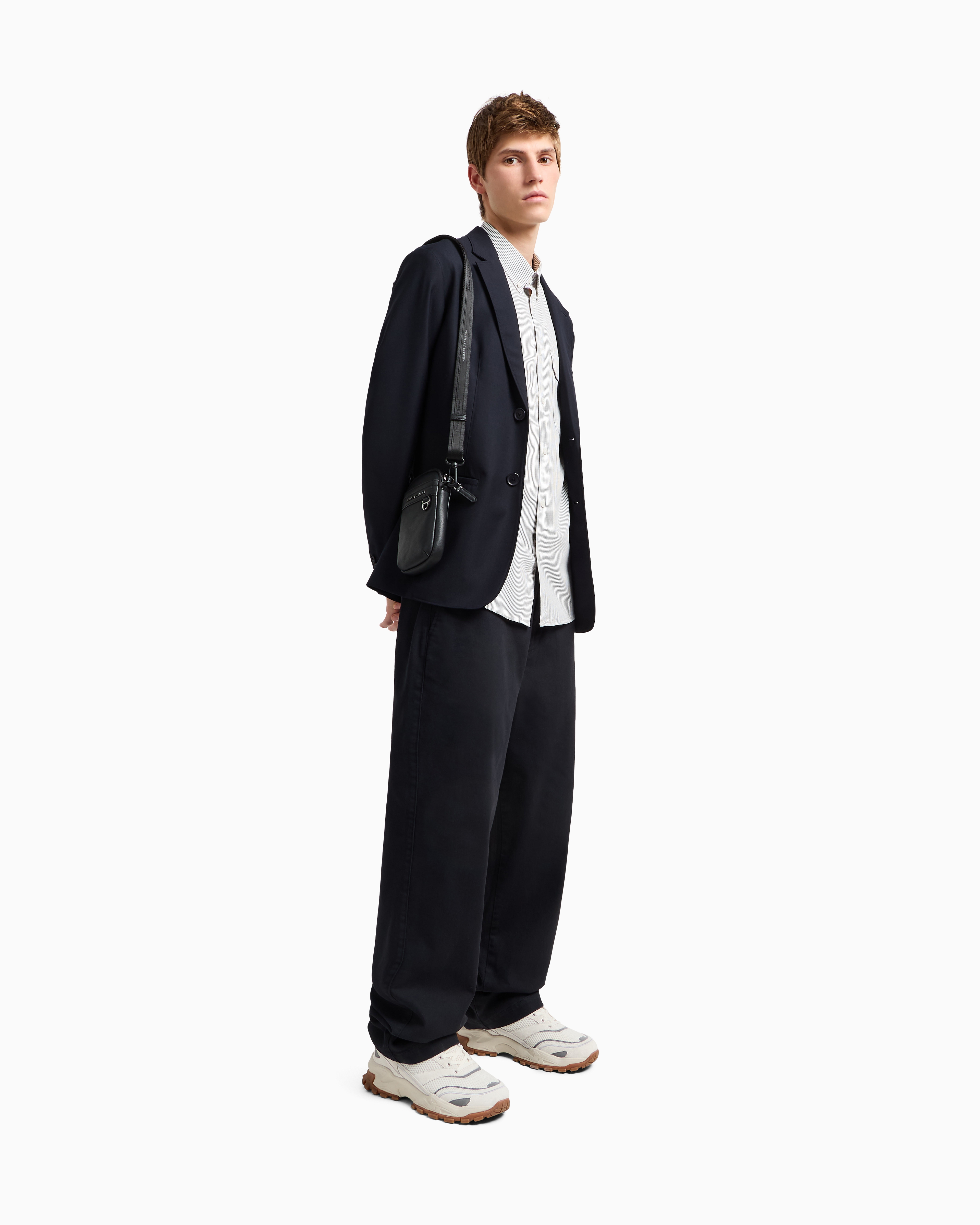 Armani Exchange Single-breasted Two-button Jacket In Flowing Fabric In Navy Blue