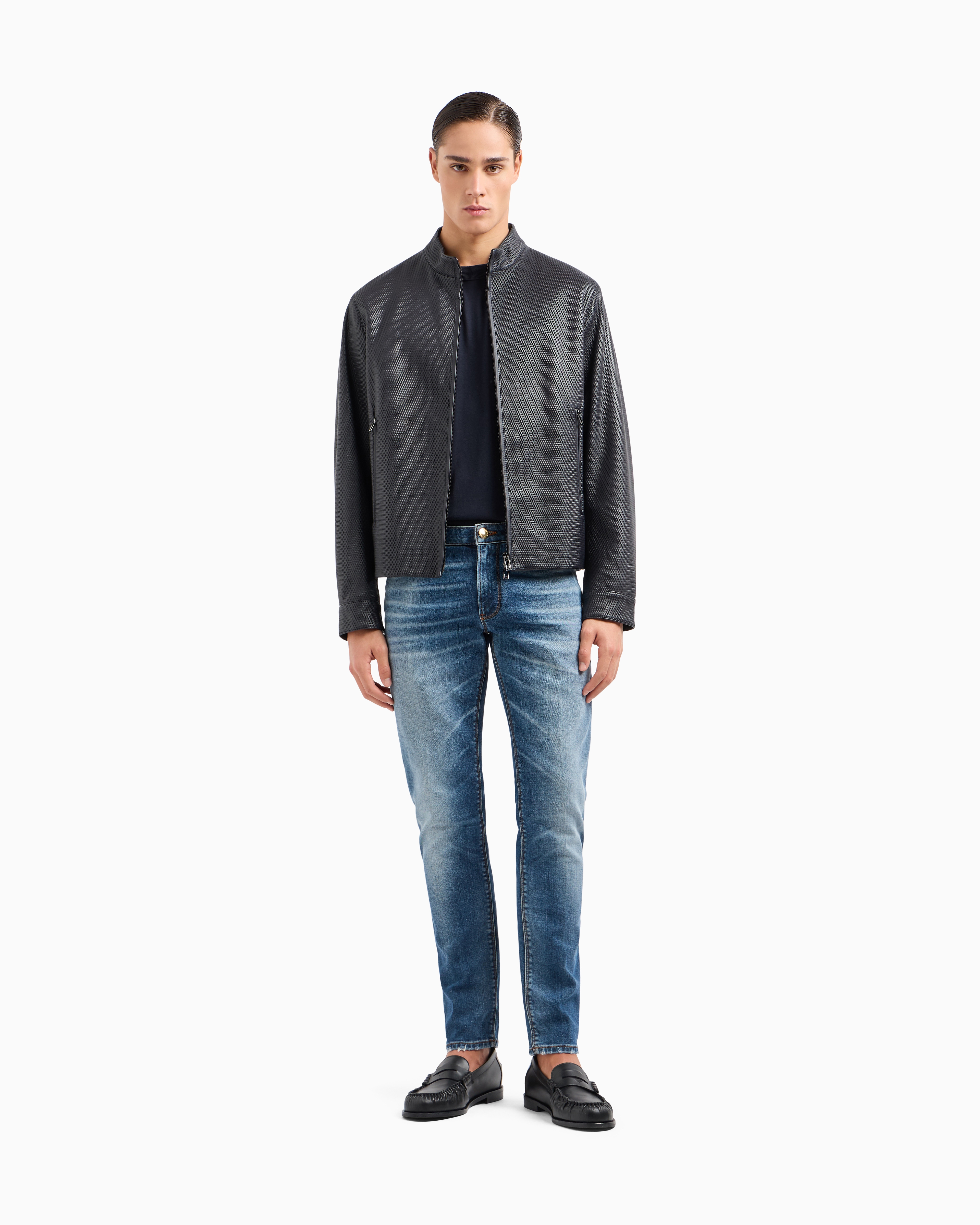 Emporio Armani Asv Lyocell-blend Plain-knit Jumper In Navy Blue