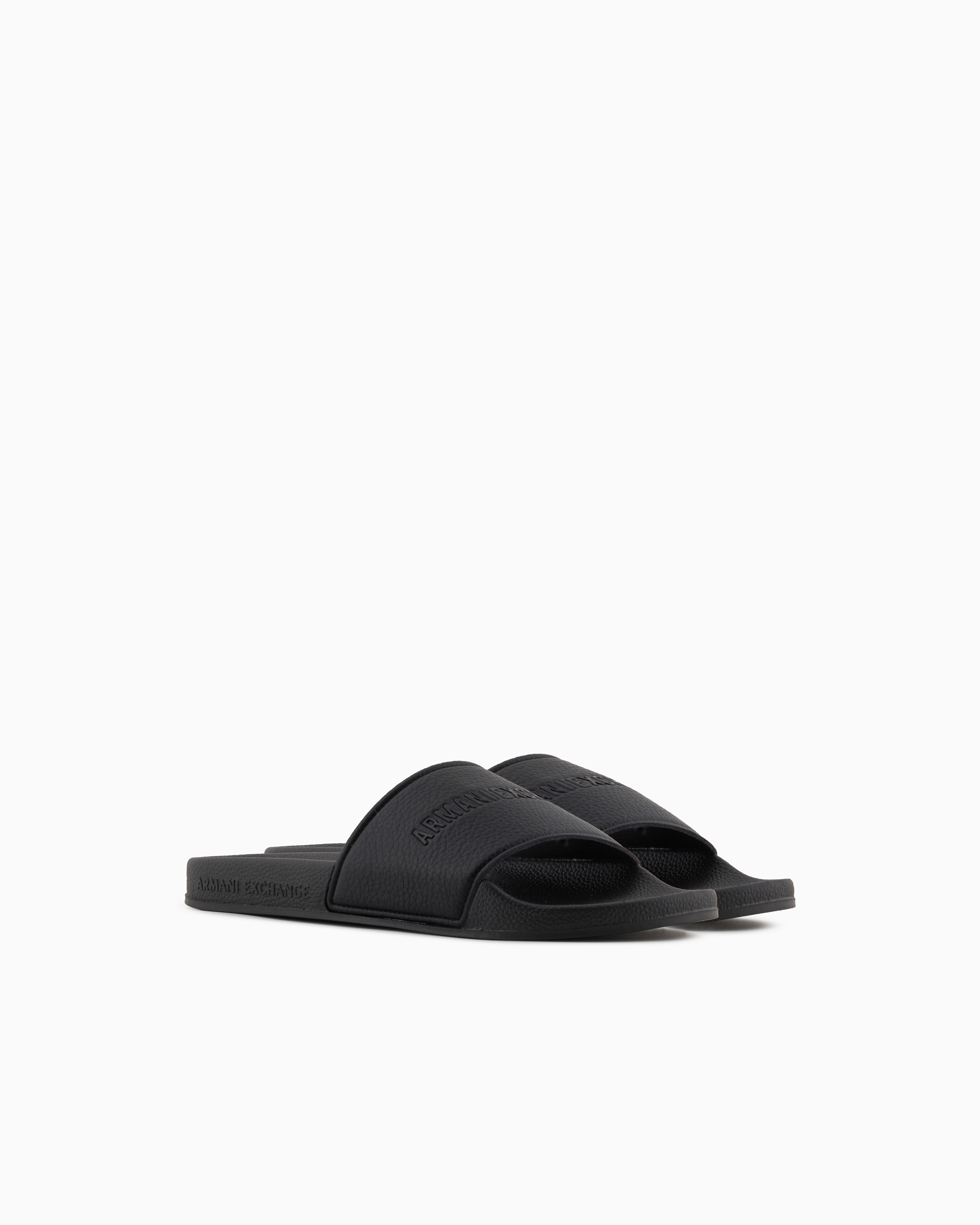 Armani Exchange Mens Tumbled Pu Sliders In Black