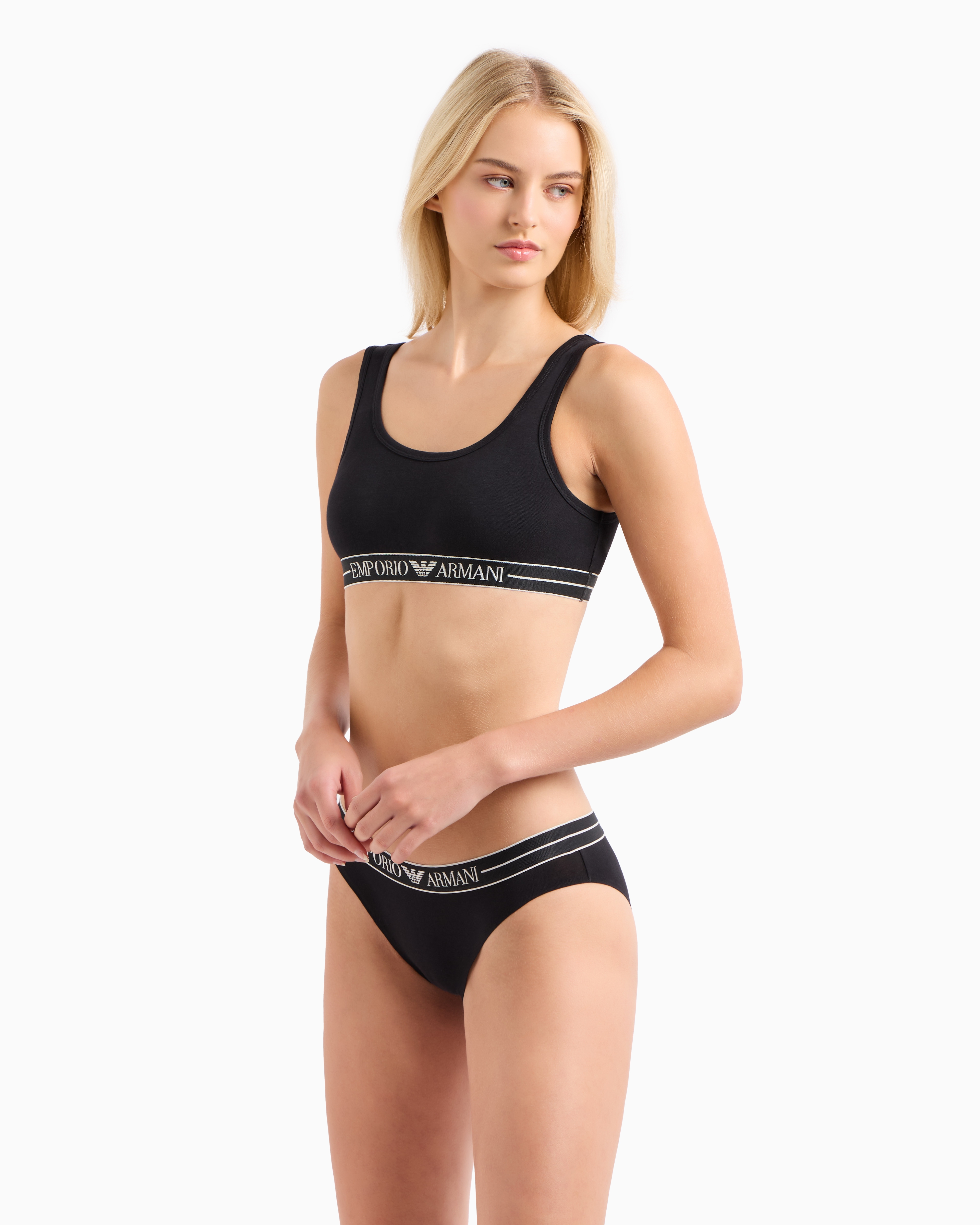 Emporio Armani Two-pack Of Asv Organic-cotton Briefs With Logo Waistband In Black