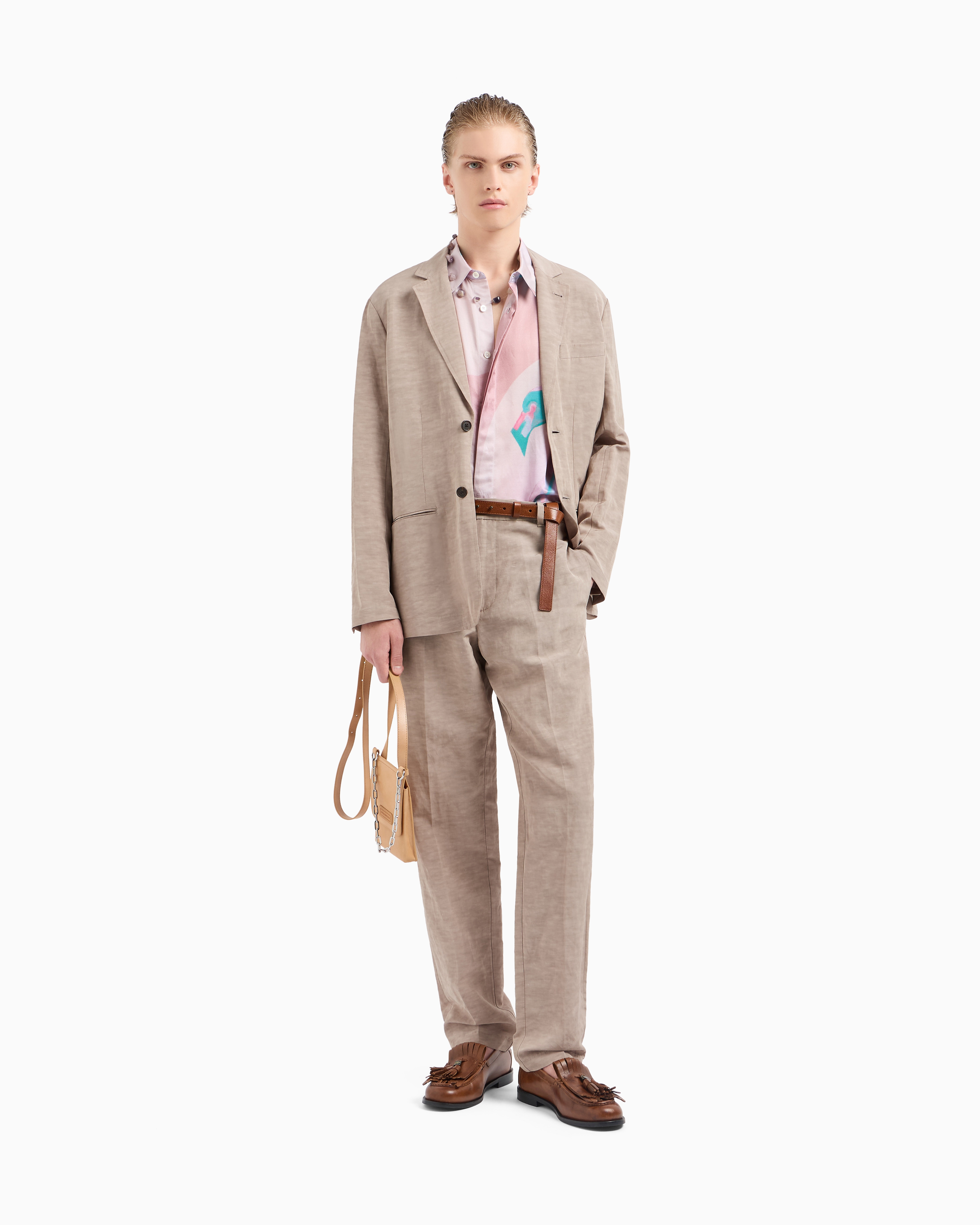 Emporio Armani Single-breasted Linen-blend Blazer In Beige