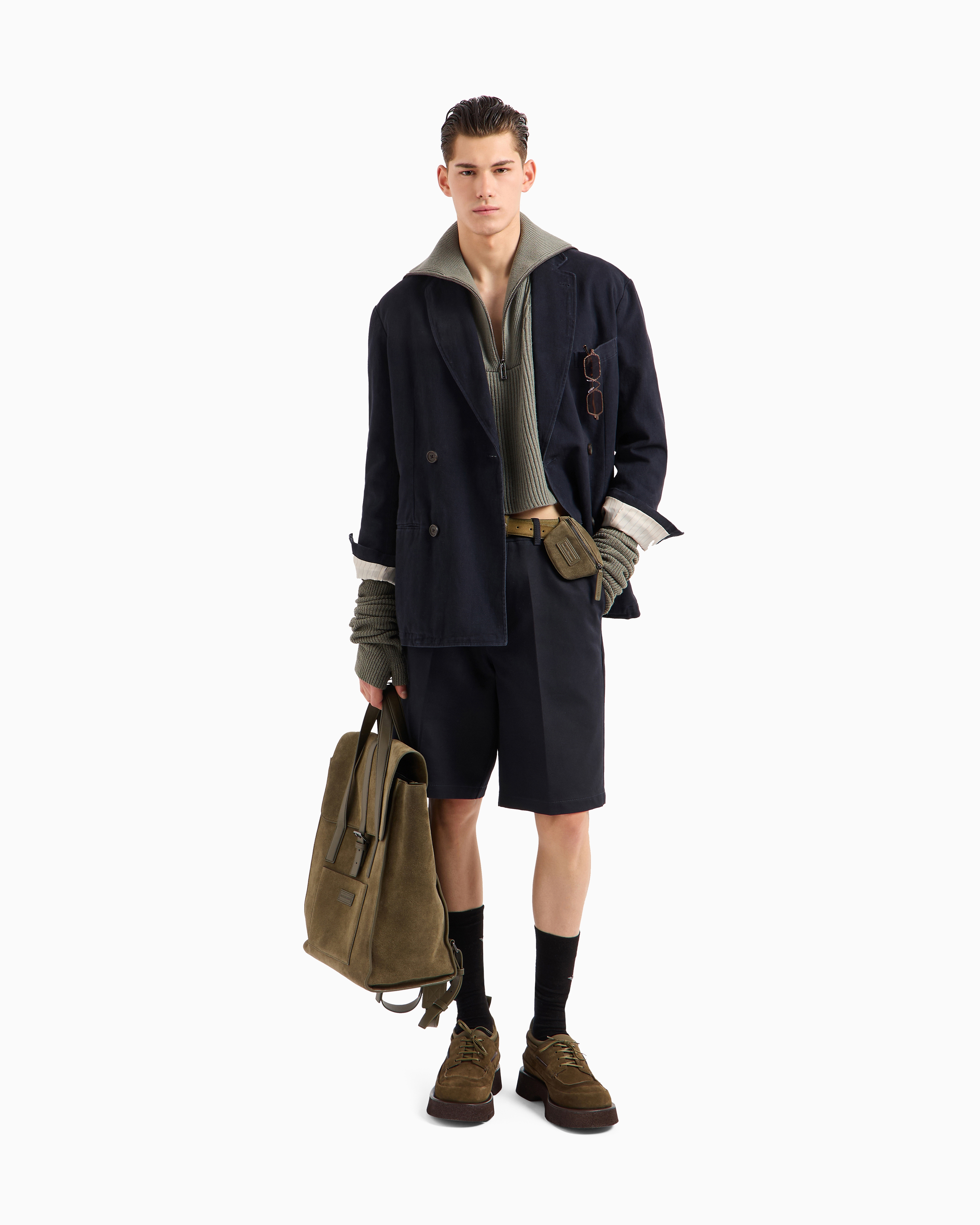 Emporio Armani Double-breasted Blazer In A Twill Bull Fabric In Marineblau