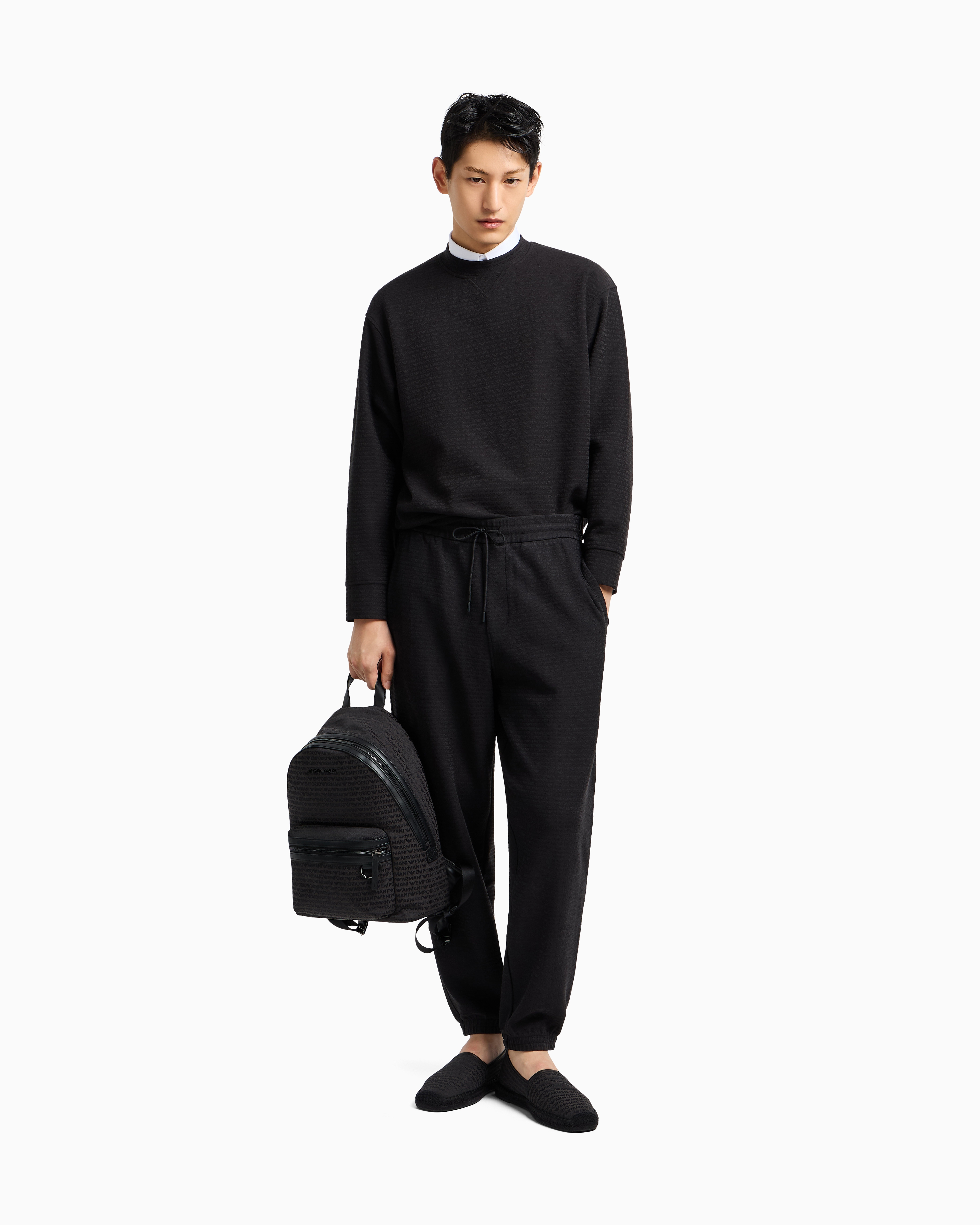 Emporio Armani Asv Lyocell Blend Jersey Sweatshirt With All-over Lettering In Black
