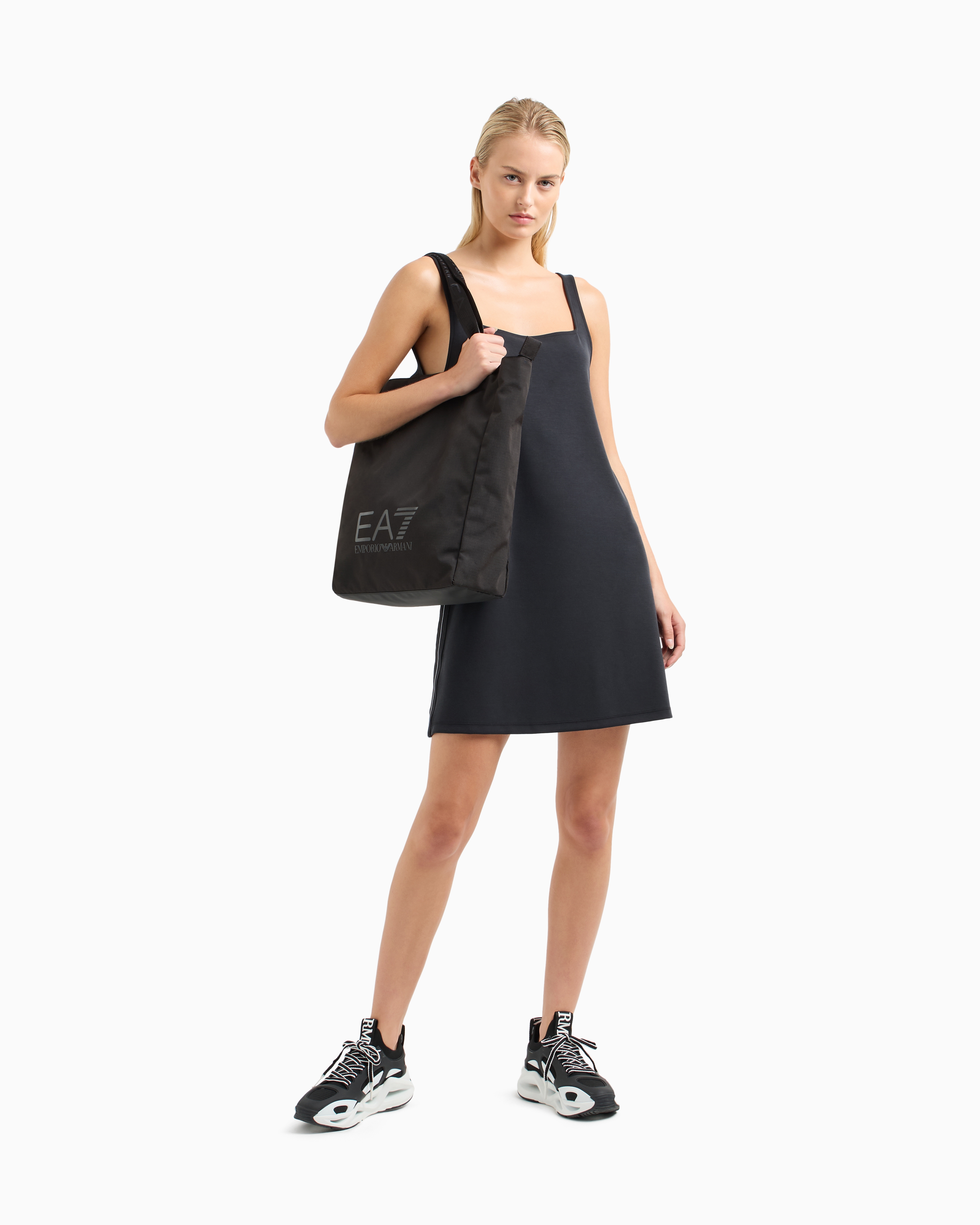 Ea7 Logo Series Stretch-modal-blend Interlock Dress In Black